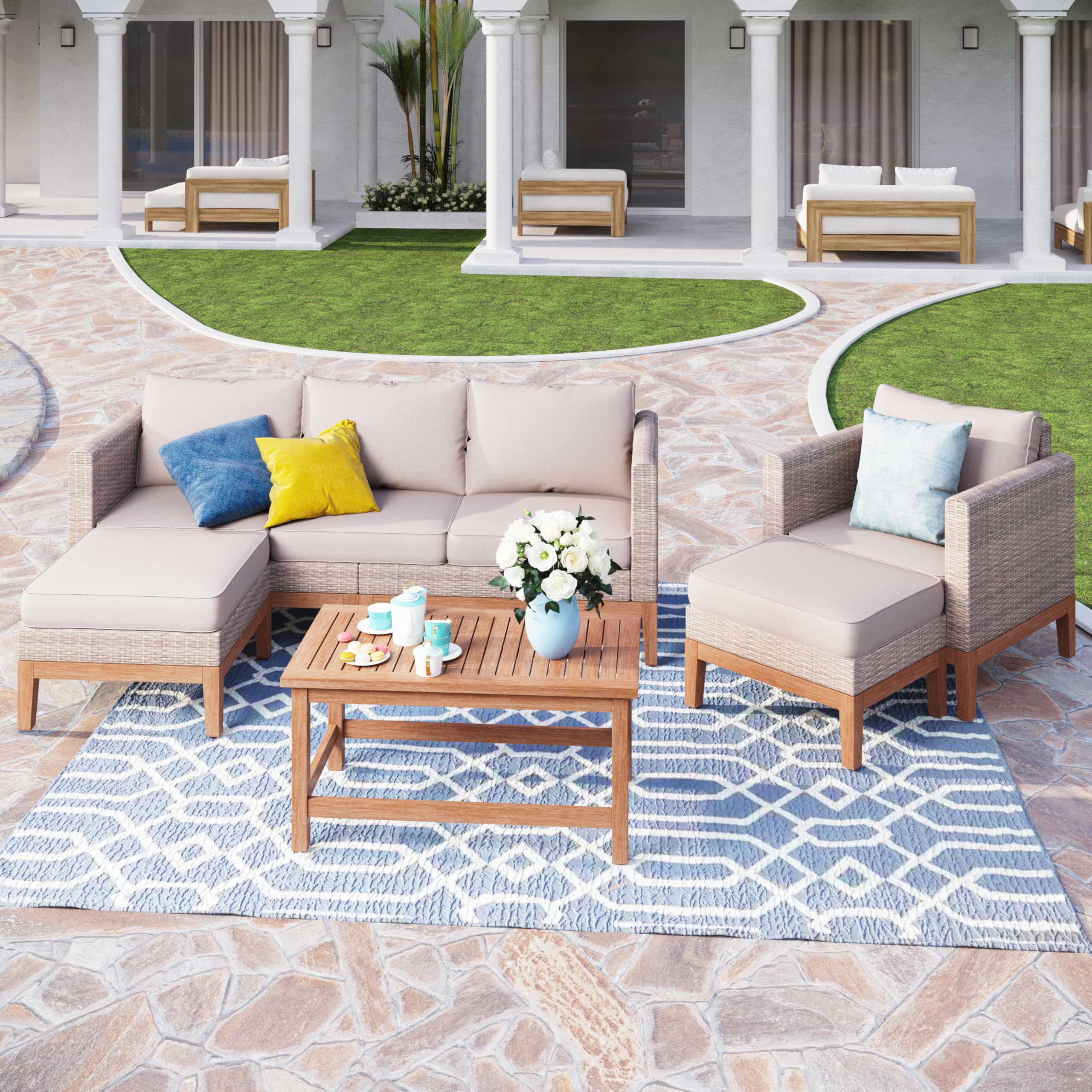 5-Piece Outdoor Rattan Sectional Sofa Set