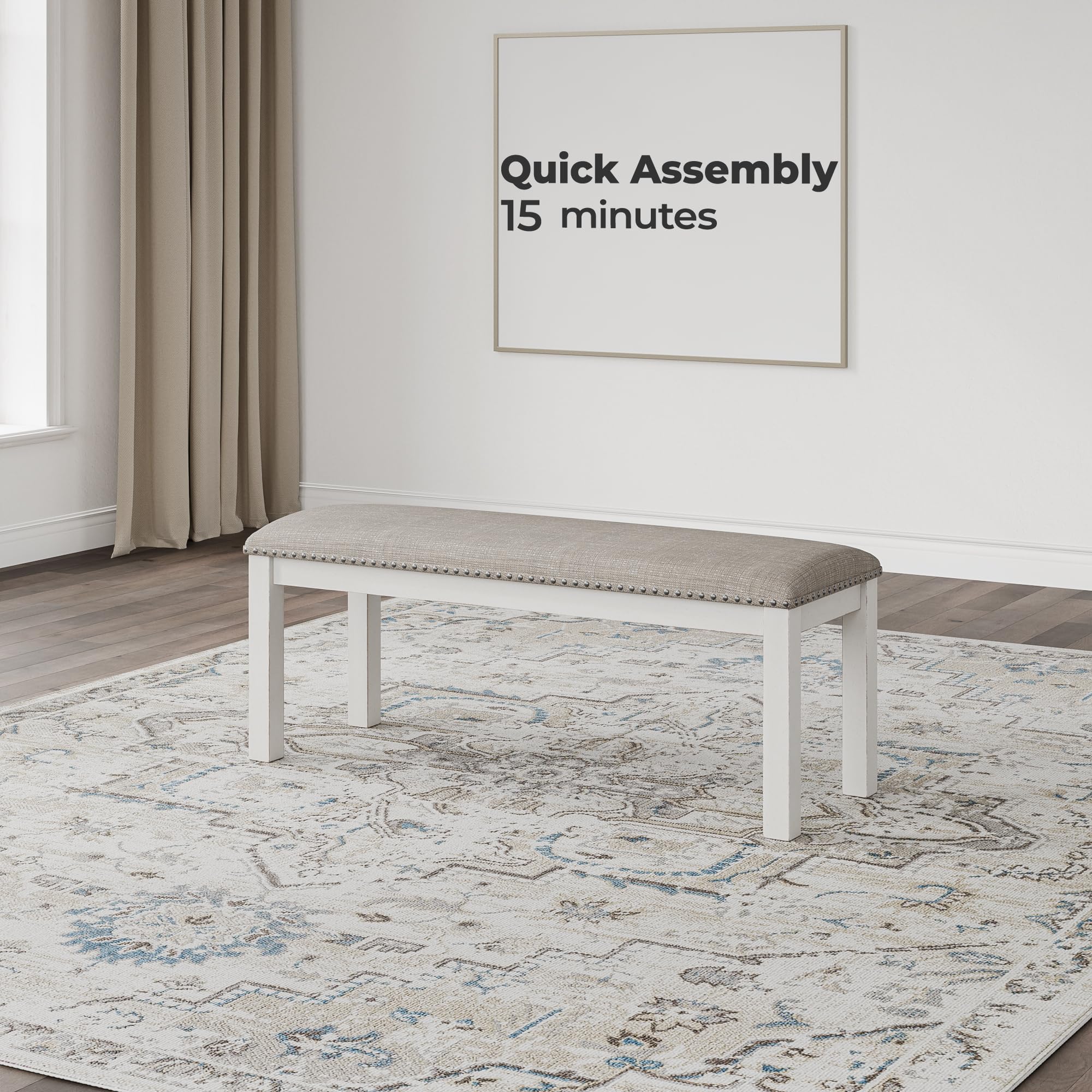 Robbinsdale Upholstered Dining Bench 48" Light Gray & White