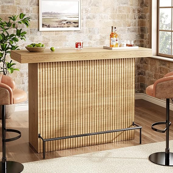 63-Inch Bar Table with Storage and Footrest