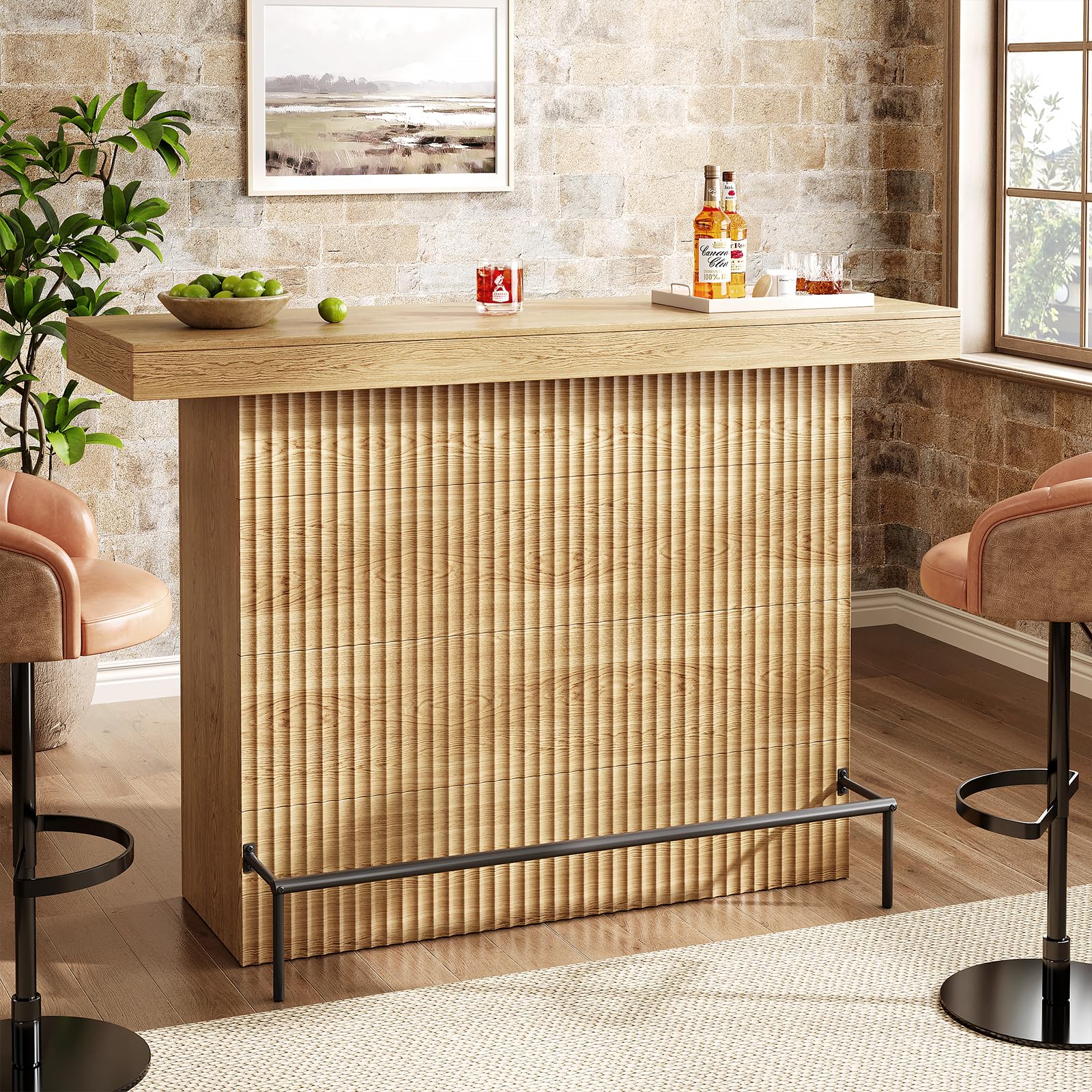 63-Inch Bar Table with Storage and Footrest