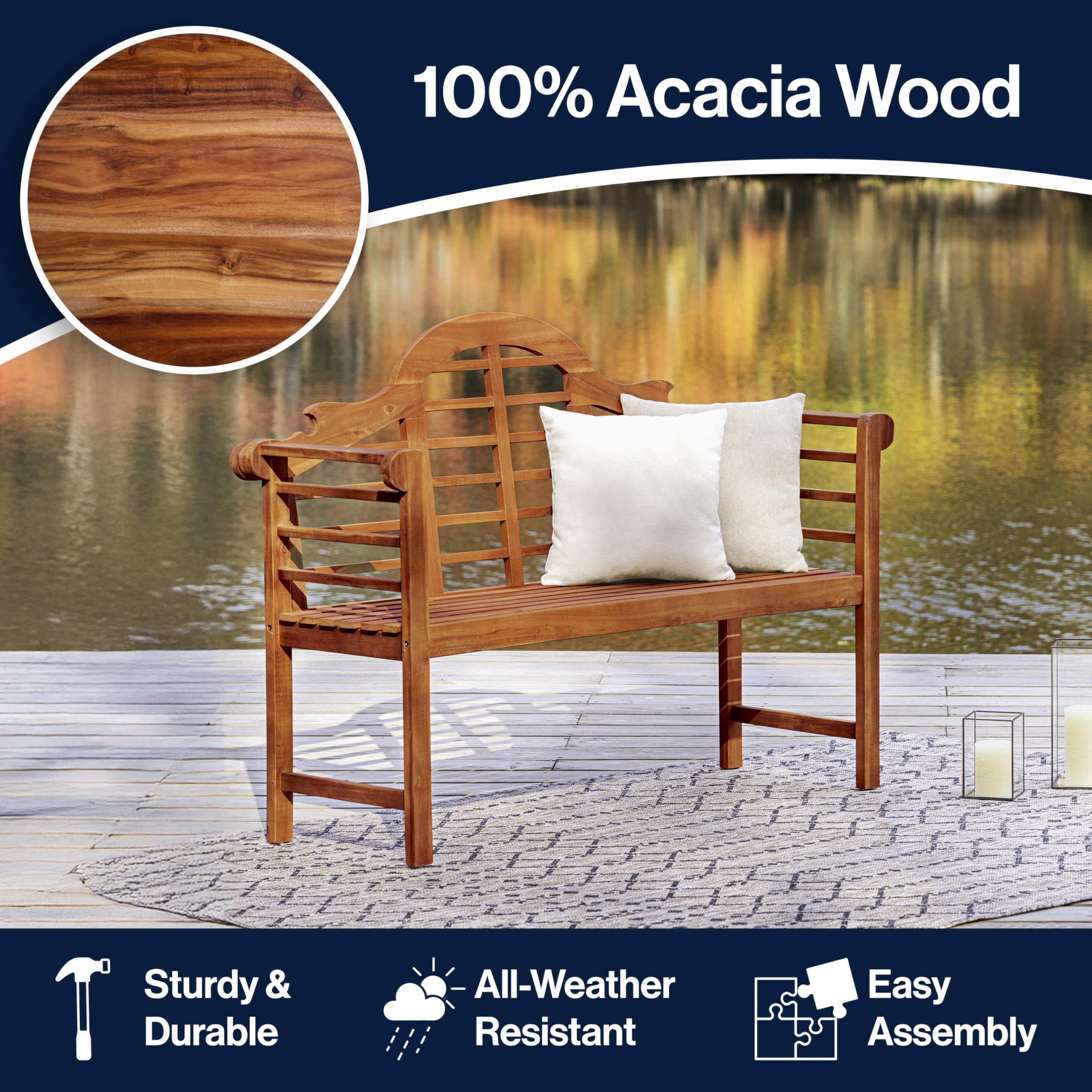 Acacia Wood Outdoor Garden Bench with Arched Back