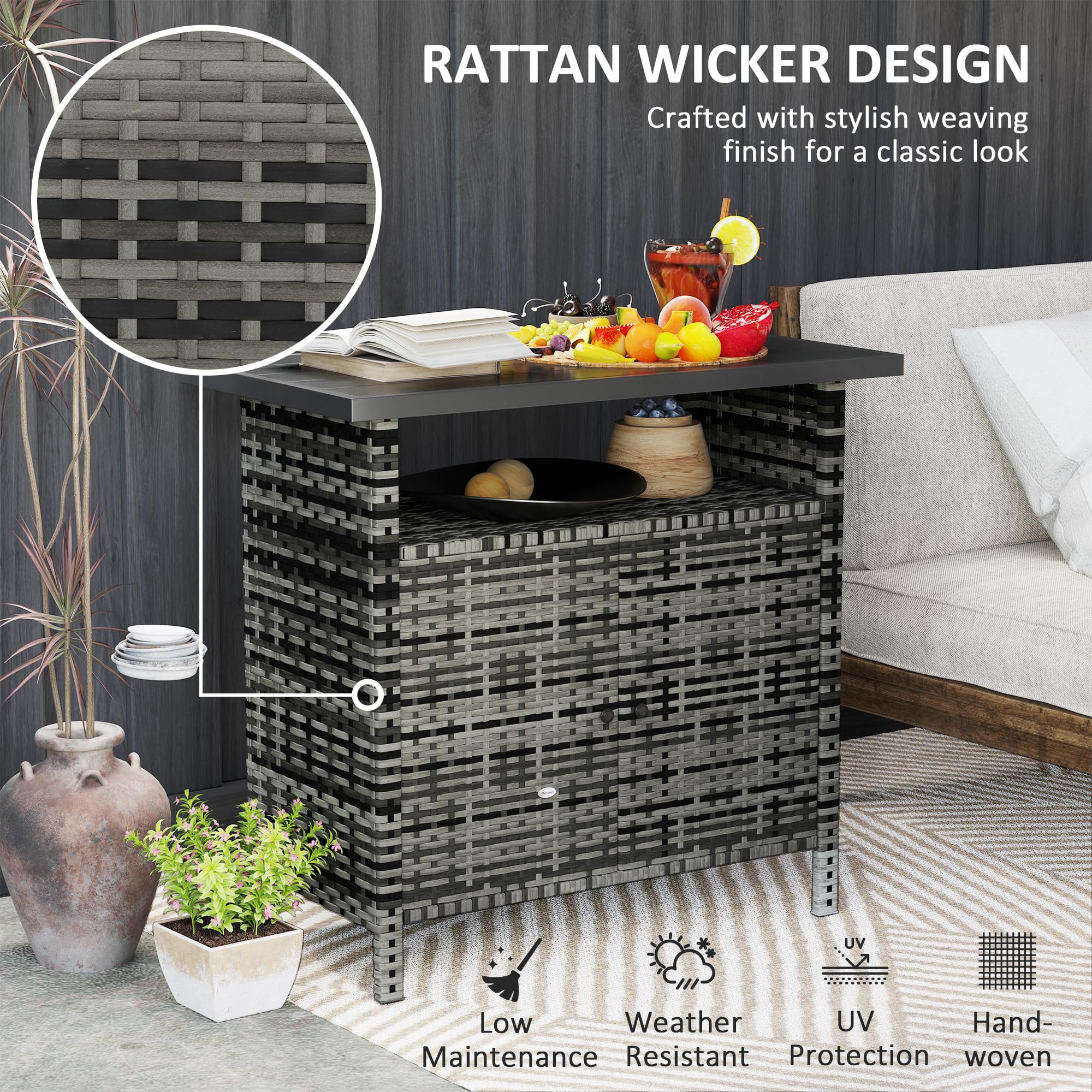 Wicker Outdoor Storage Cabinet with Metal Countertop