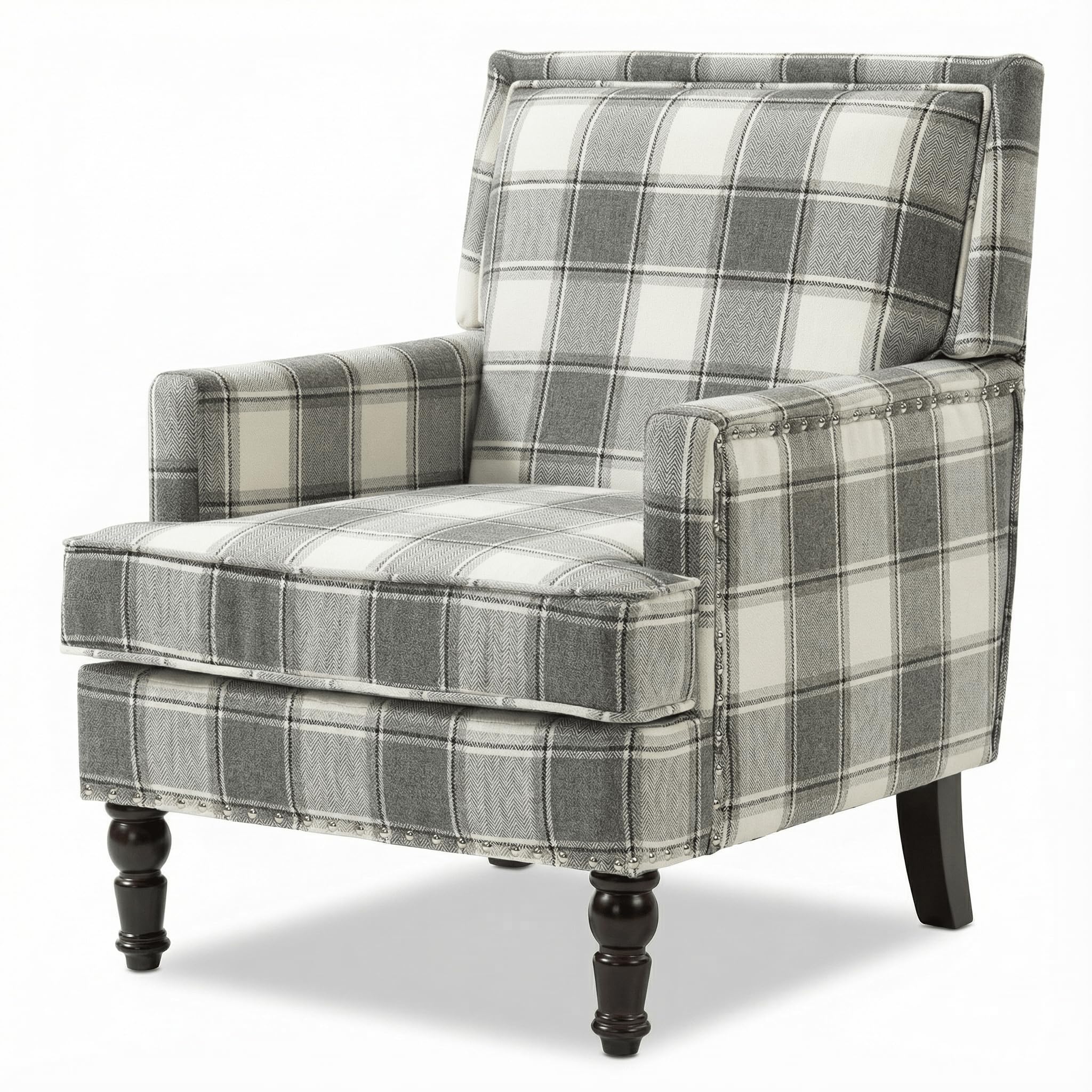 Mid-Century Modern Plaid Accent Chair
