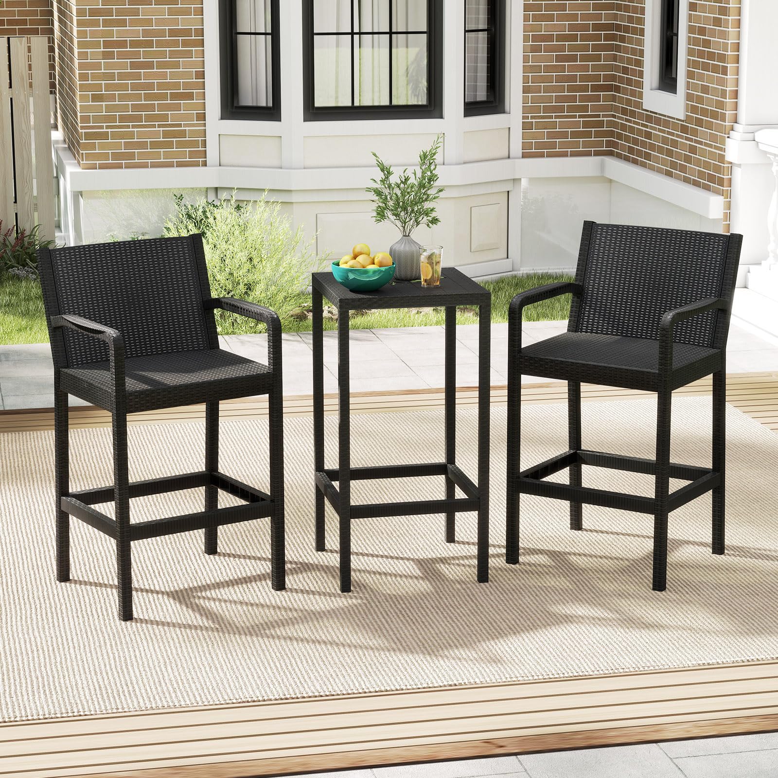 3-Piece Patio Bar Set with 2 Chairs and Square Table