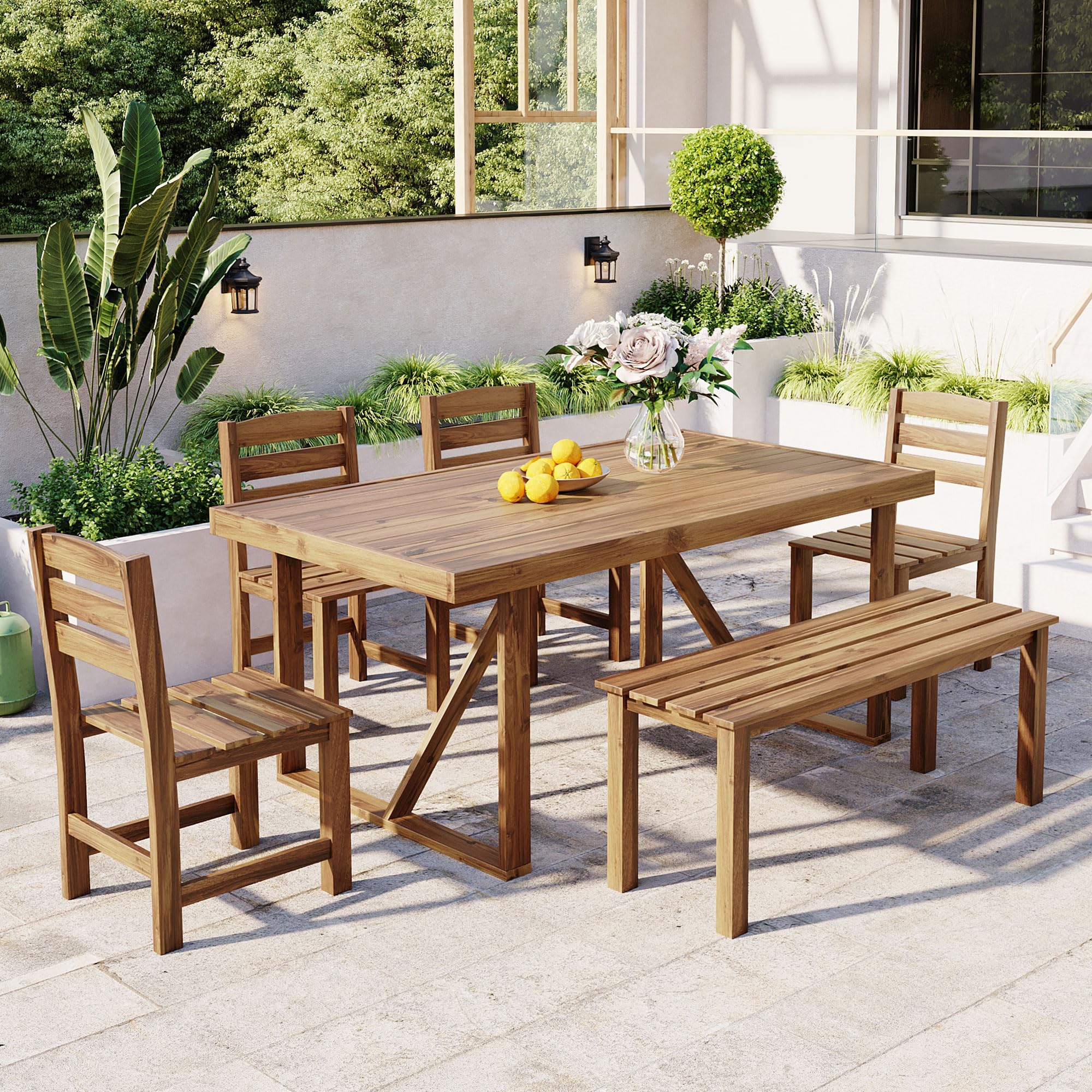 6-Piece Acacia Wood Outdoor Dining Set