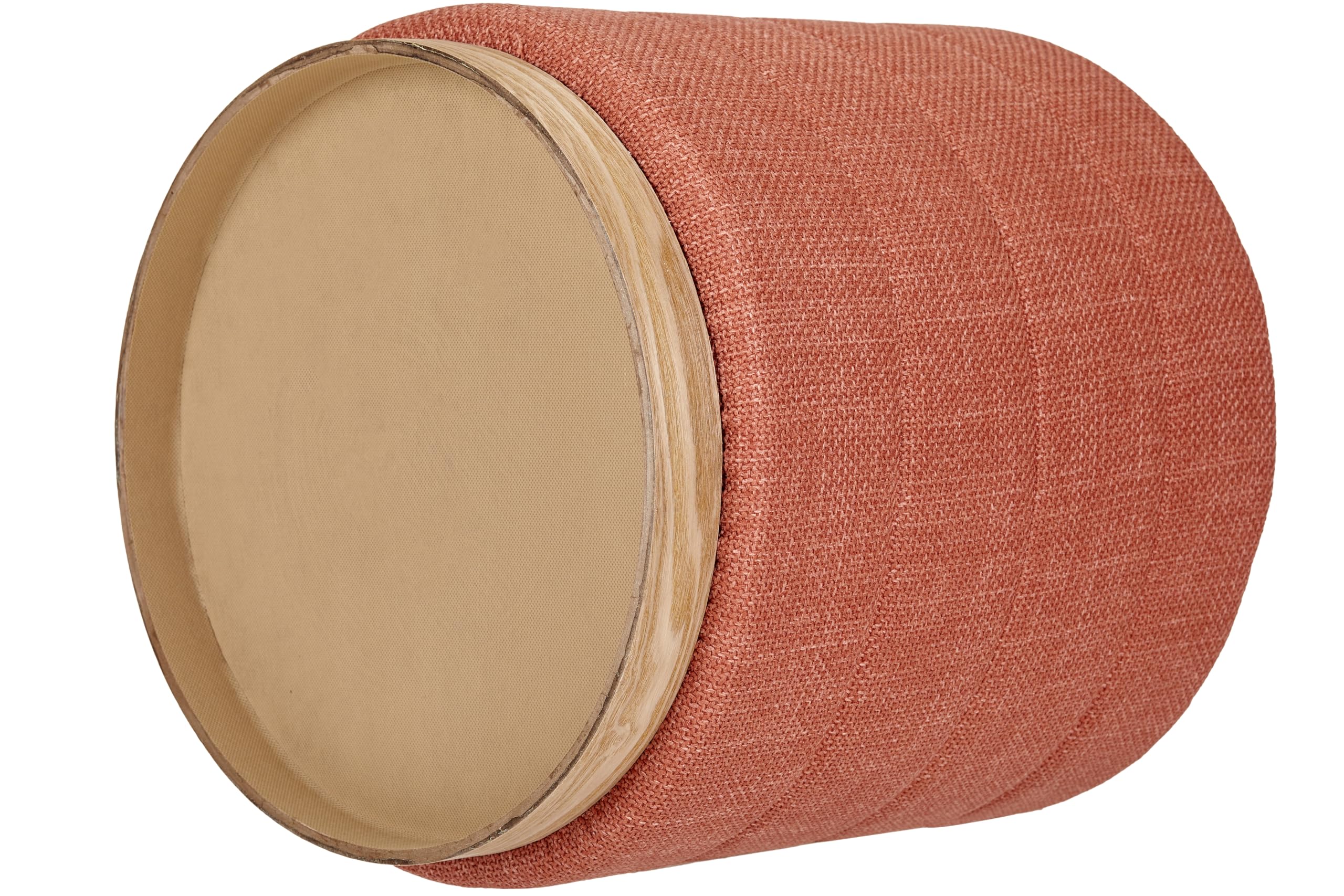 Round Storage Ottoman - Linen Upholstered Footrest Bench