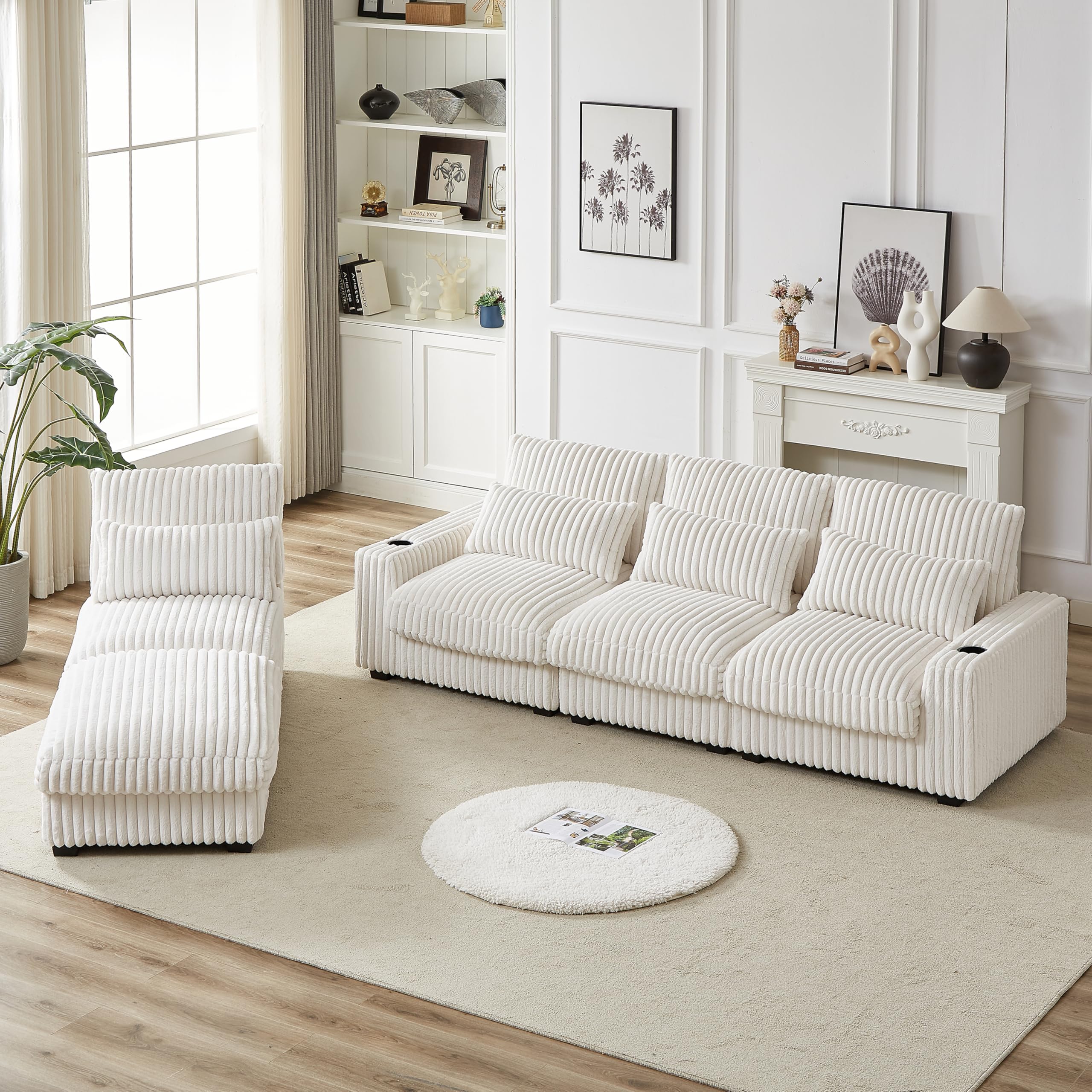 L-Shaped Modular Sectional Sofa with Ottoman