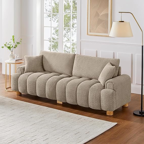 91" Boucle Sofa Couch with Pillows