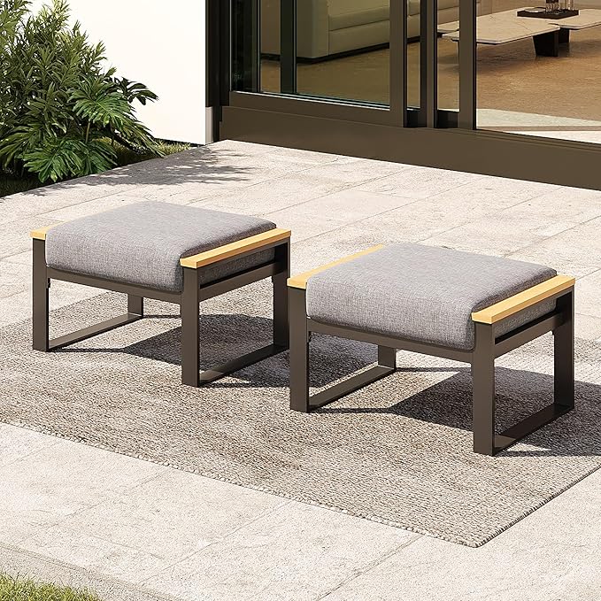 2-Piece Aluminum Patio Ottoman Set with Cushions
