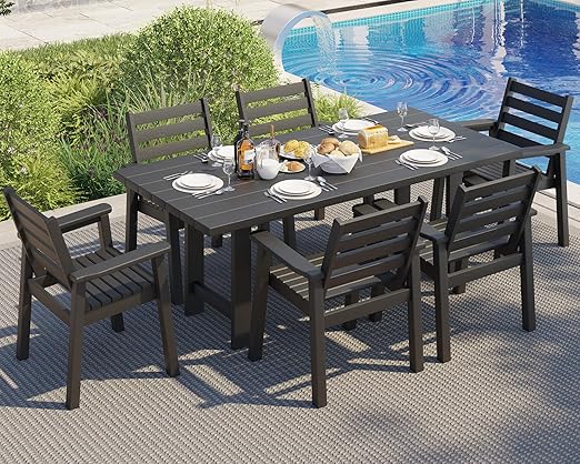7-Piece HDPE Outdoor Dining Set with Umbrella Hole