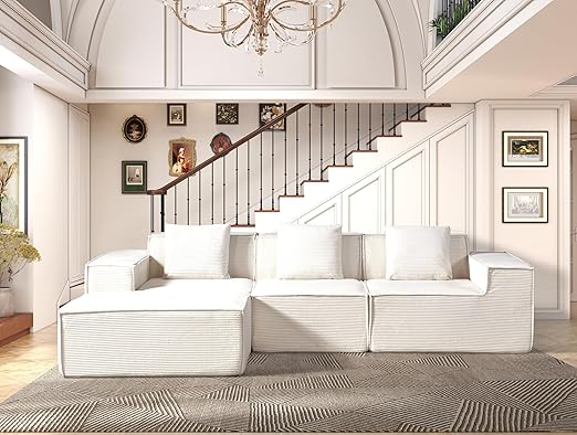 112" Modular L-Shaped Sectional Sofa with Ottoman