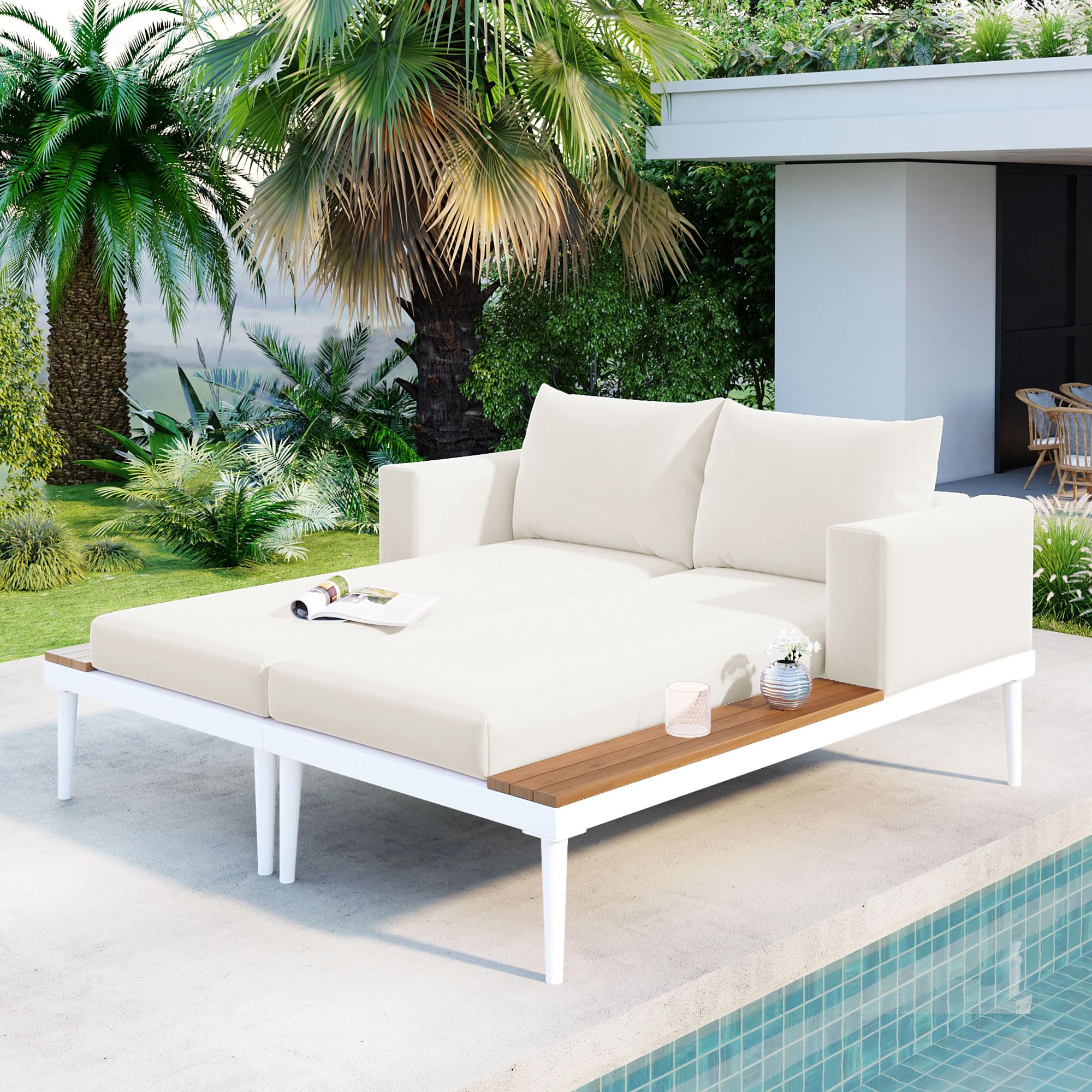 2-in-1 Outdoor Daybed with Side Tables