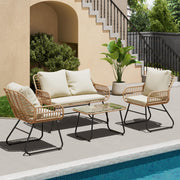 4-Piece Outdoor Patio Furniture Set with Cushions and Tempered Glass Table