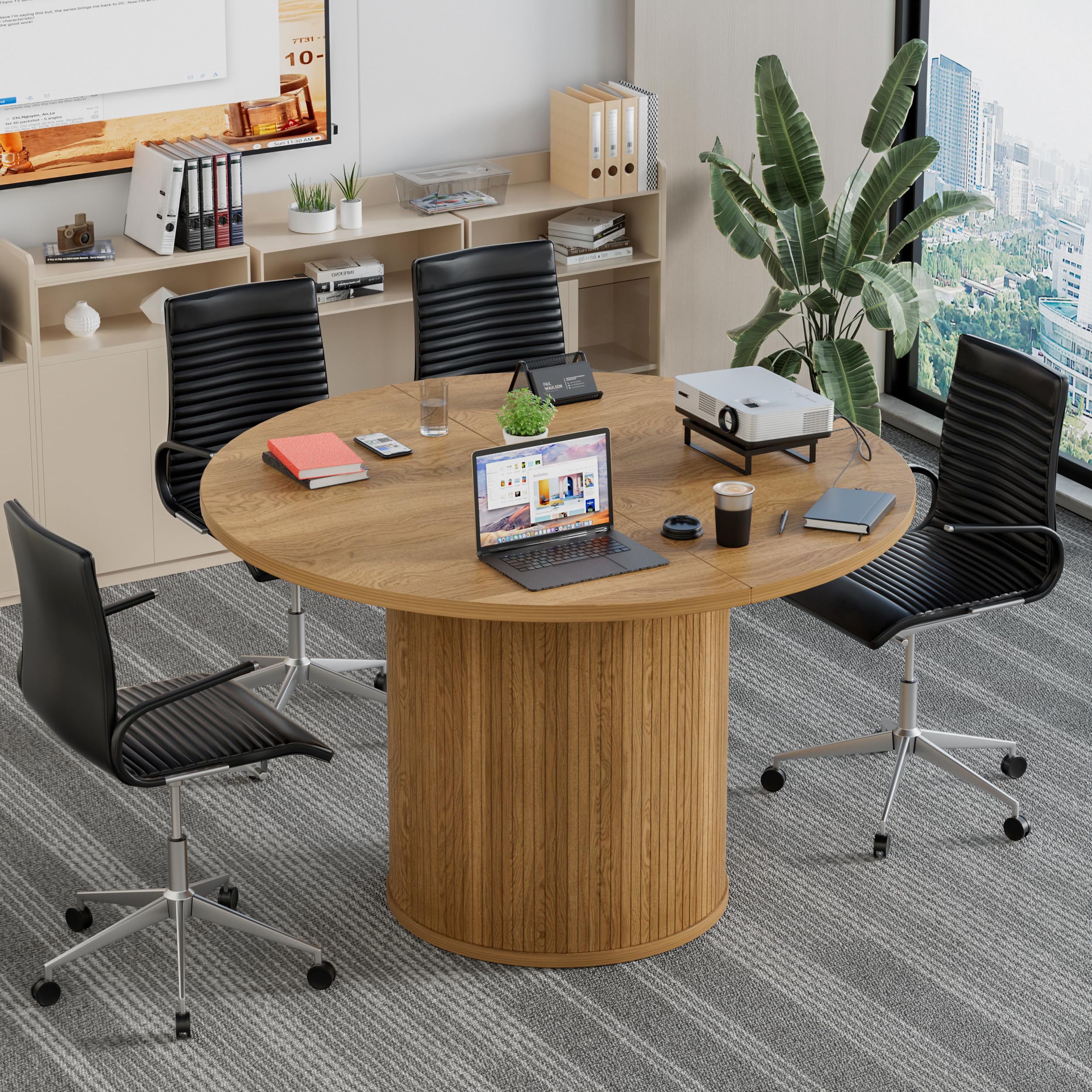 Expandable Executive Conference Table Natural Wood Grain