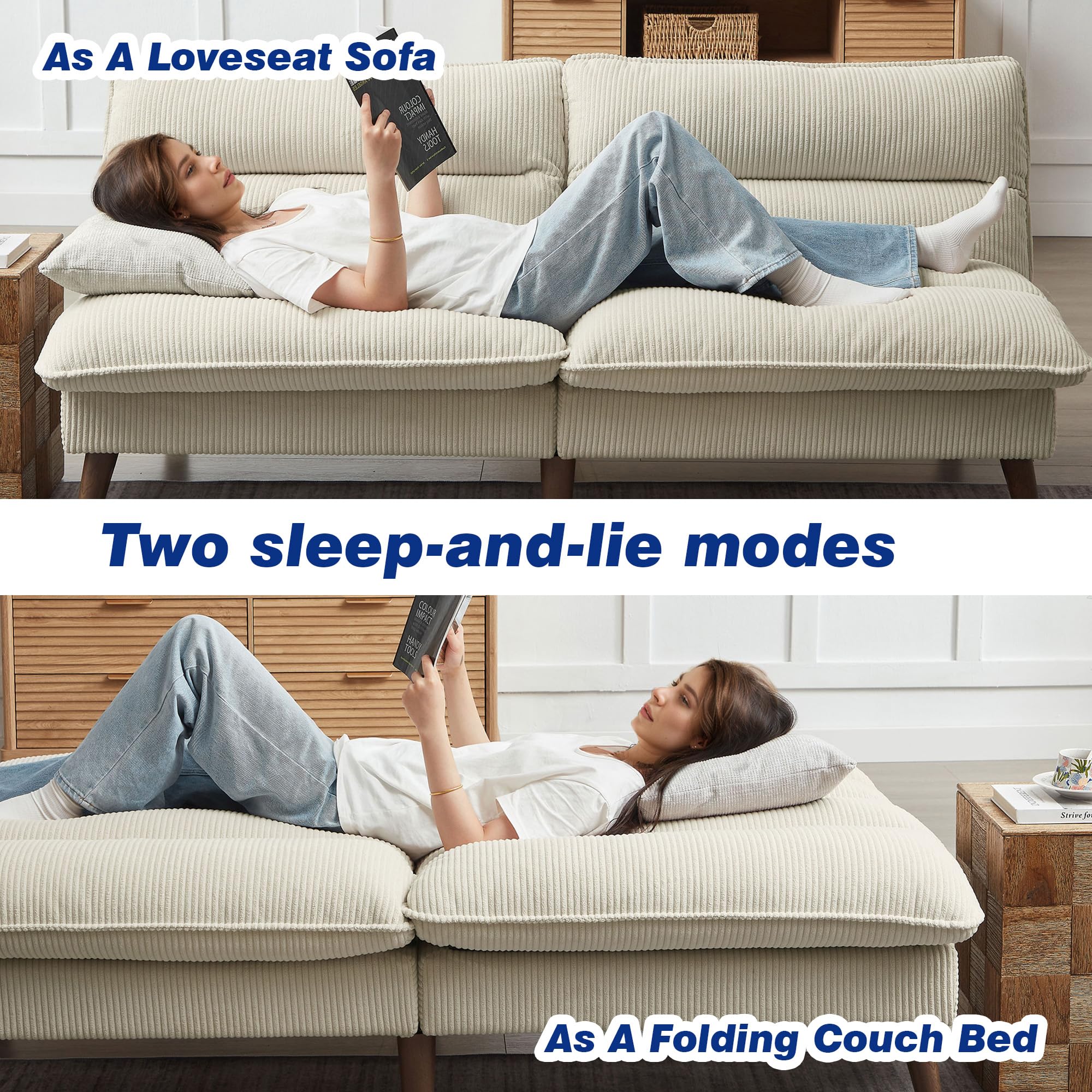 72" Convertible Futon Sofa Bed with Adjustable Backrest