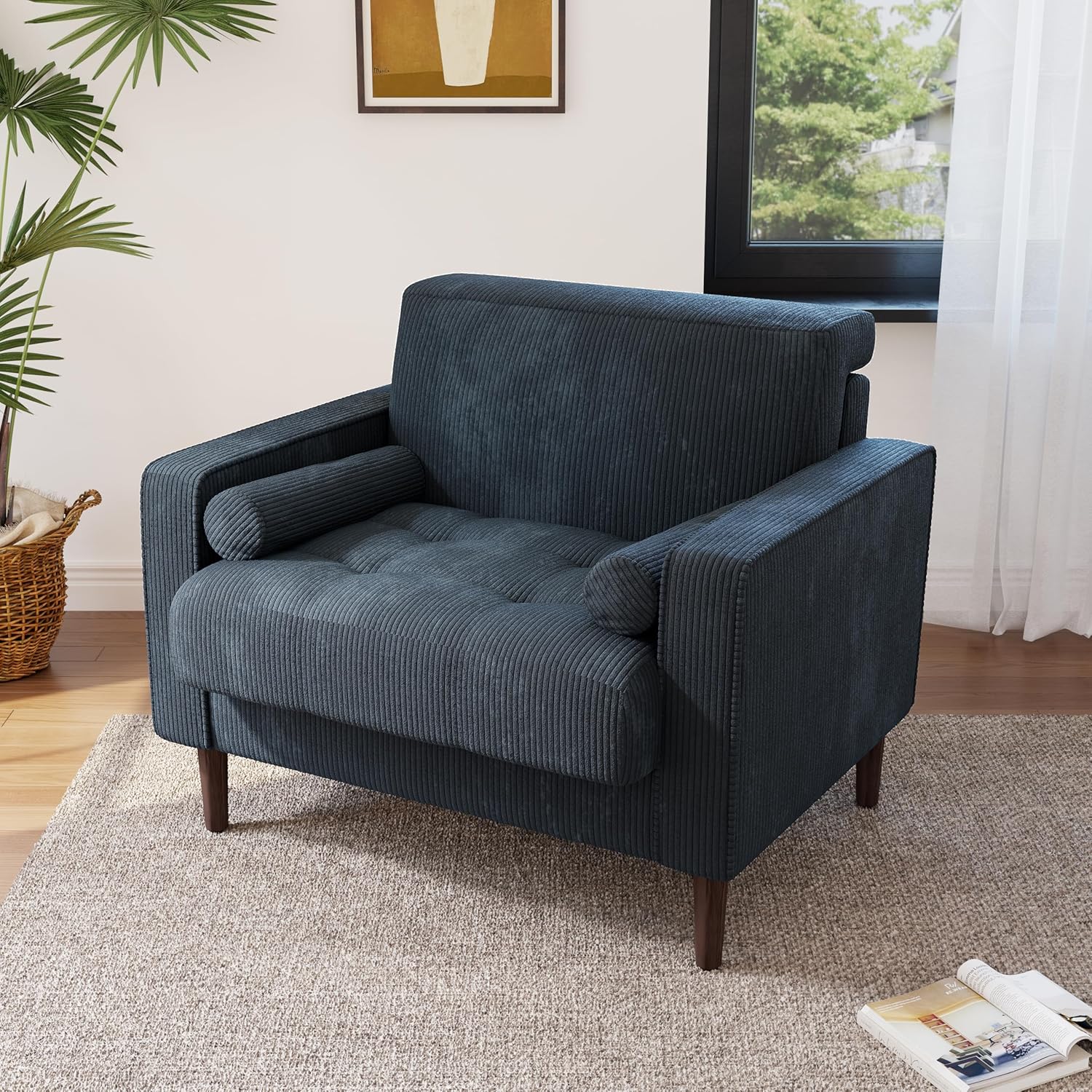Corduroy Accent Chair with Large Seat - Yellow