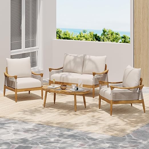 2 Piece Acacia Wood Patio Conversation Set with Loveseat