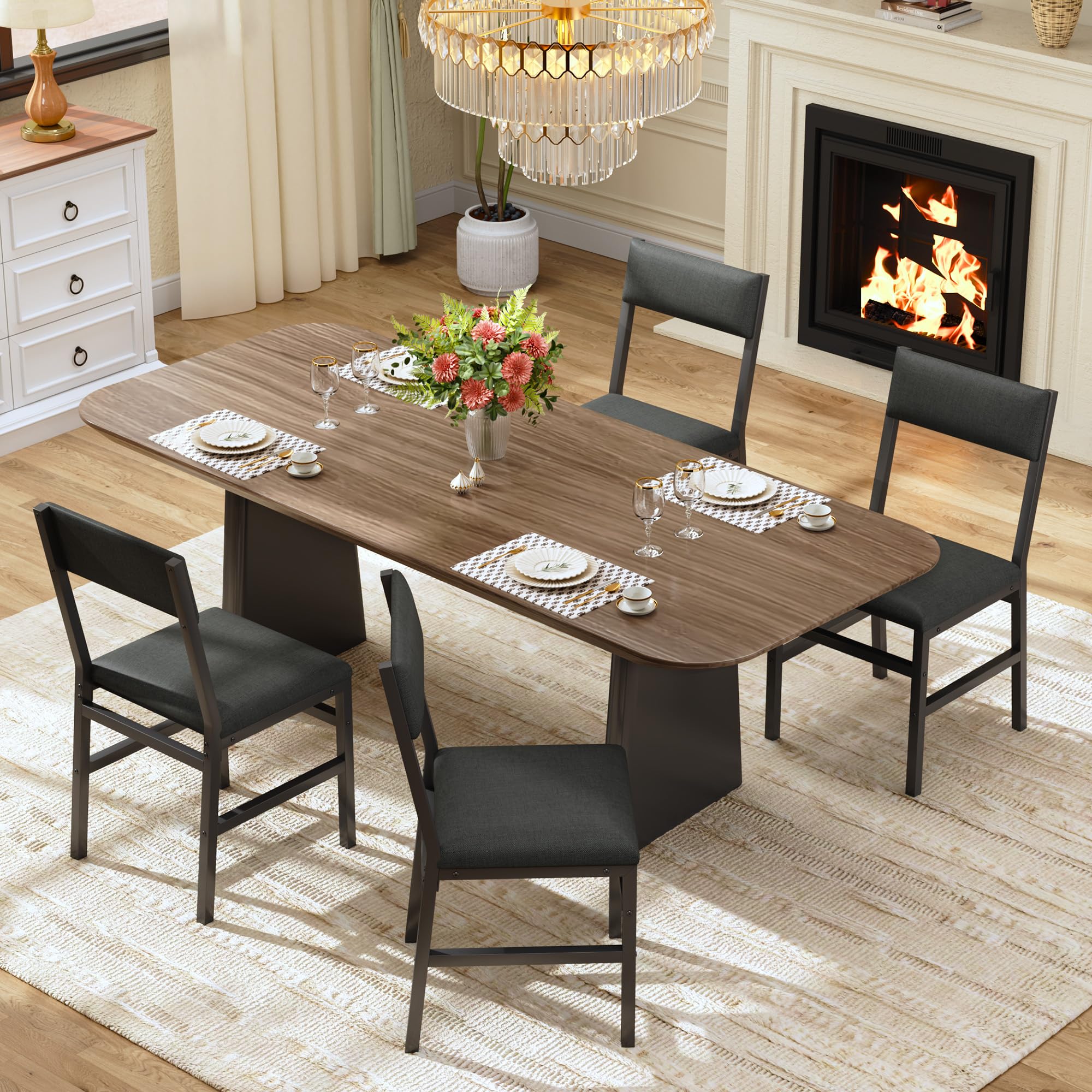 Upholstered Dining Chairs Set of 2 with Ergonomic Backrest