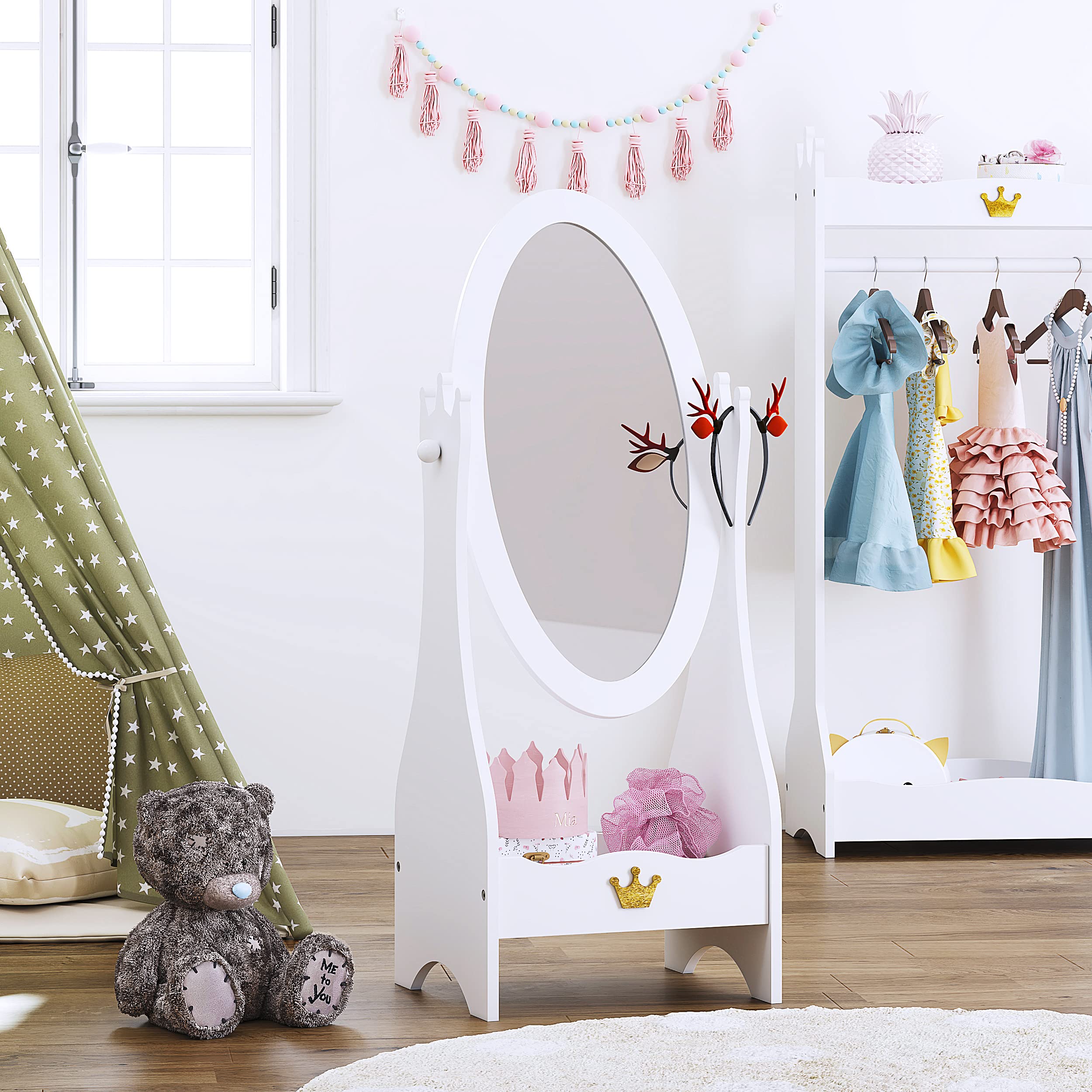Kids Full Length Dressing Mirror with Storage