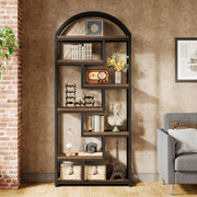 71" Tall Arched Bookshelf Industrial Etagere with Open Display Shelves