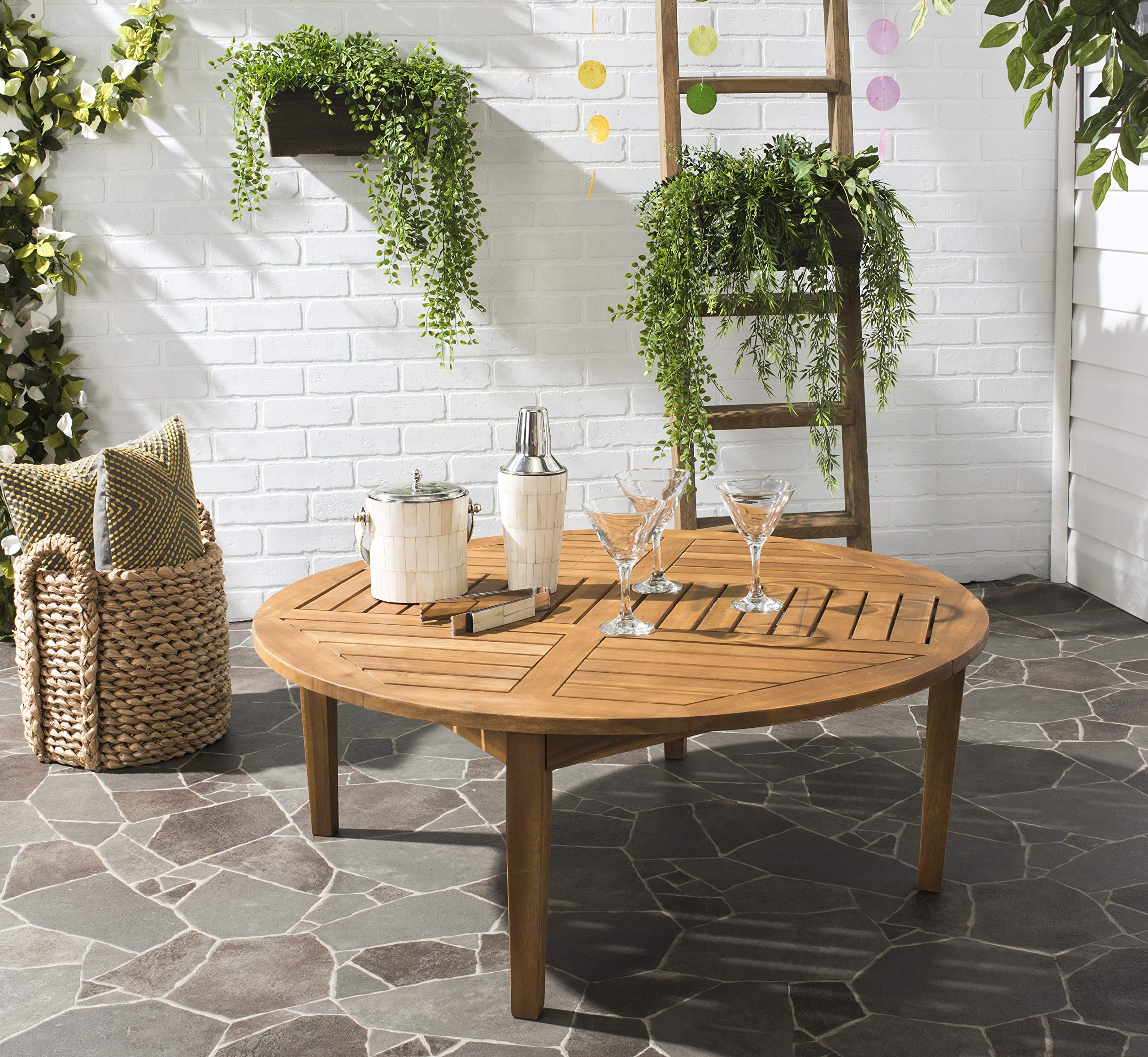 Outdoor Round Cocktail Table Teak Brown