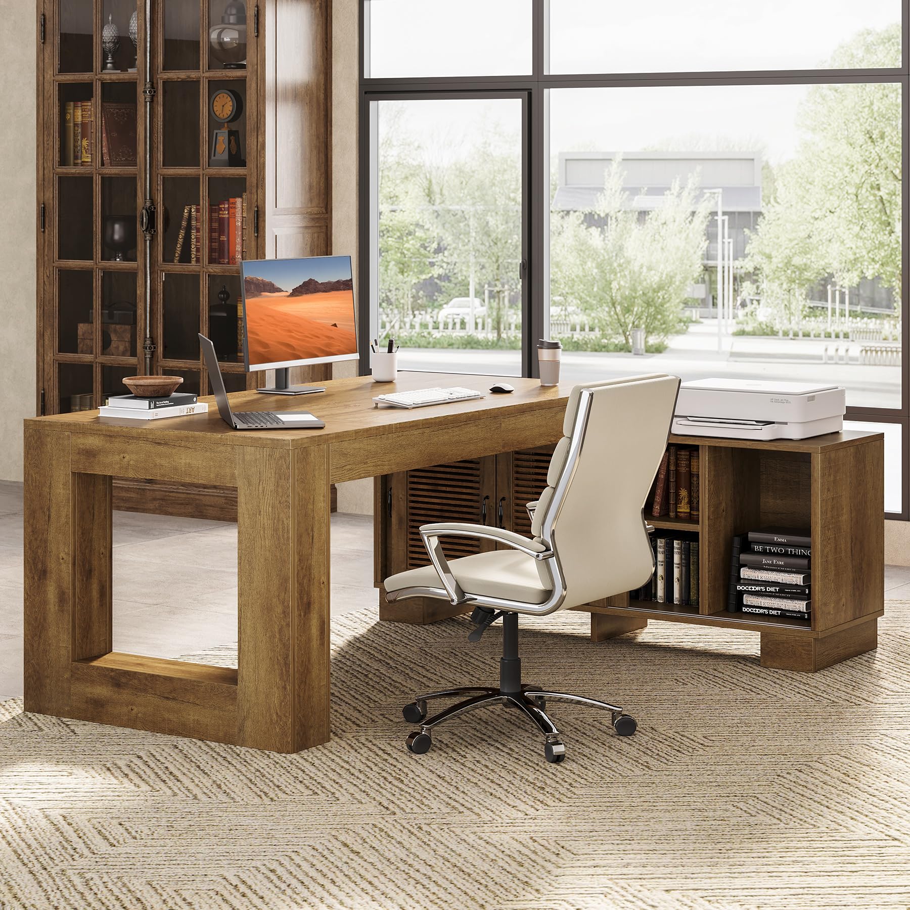 L-Shaped Executive Desk with File Cabinet