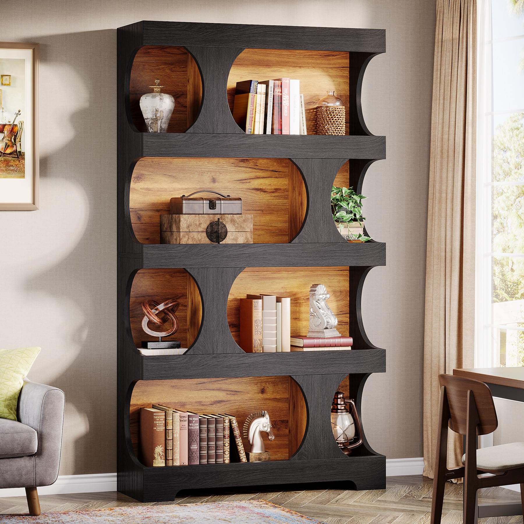 71" Asymmetrical Black Bookcase