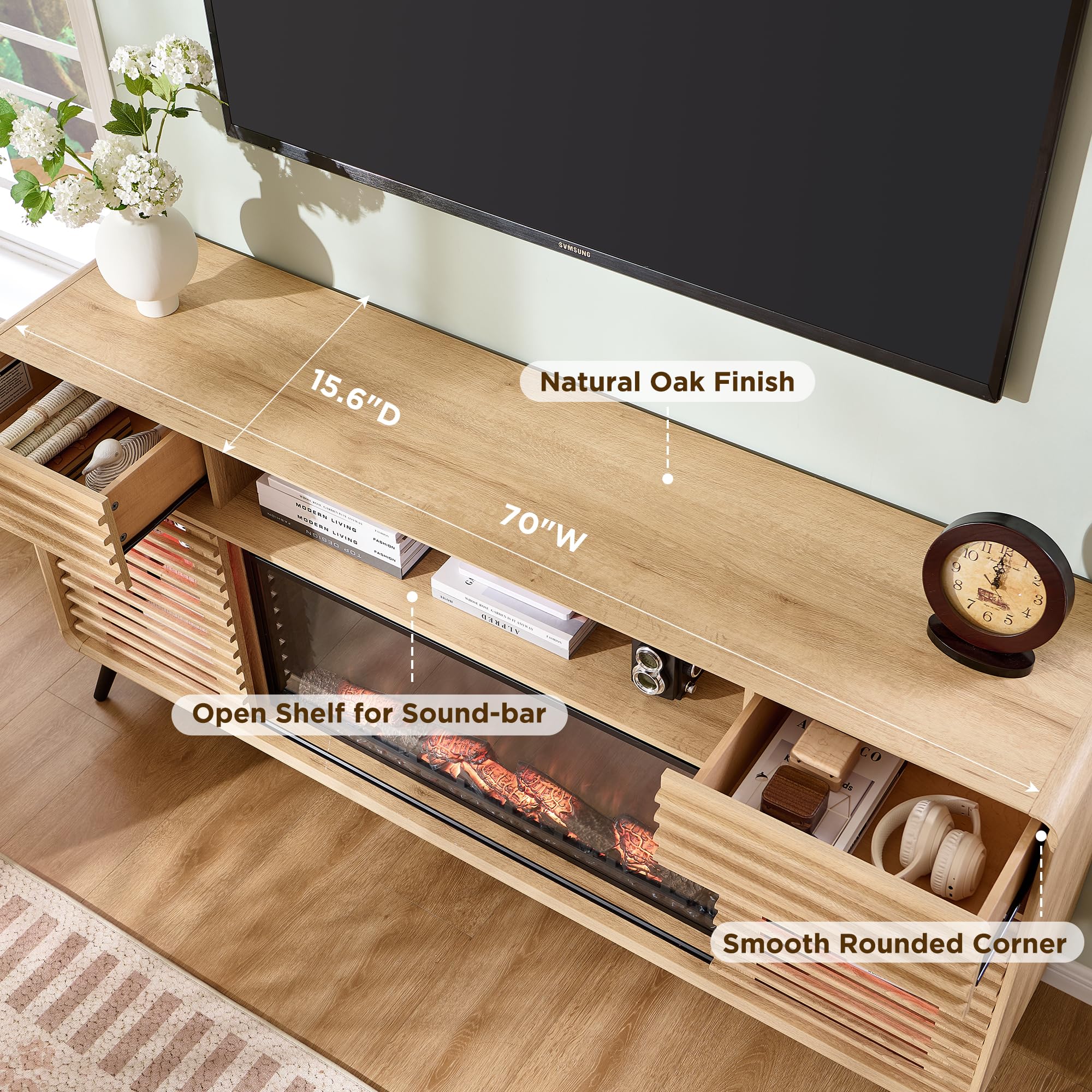 70" Fireplace TV Stand with Electric Fireplace