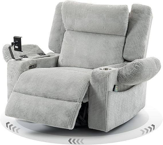 Power Swivel Rocker Recliner with Dual Motor, Vibration, Heat & USB Ports
