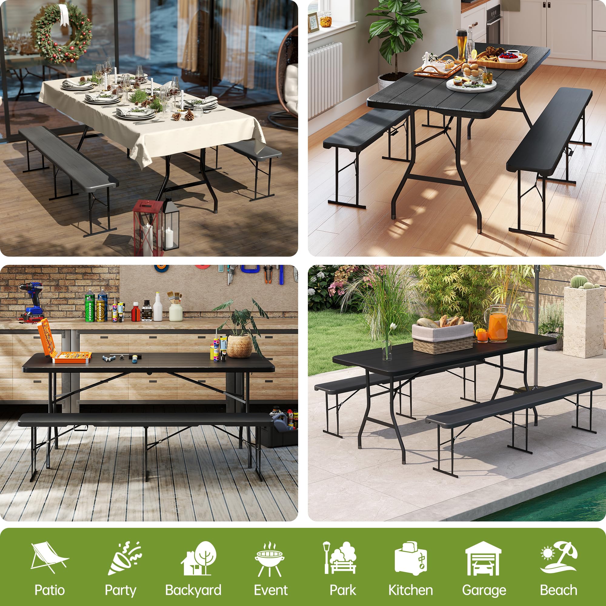 6' Folding Picnic Table with 2 Benches - 3 Piece Set