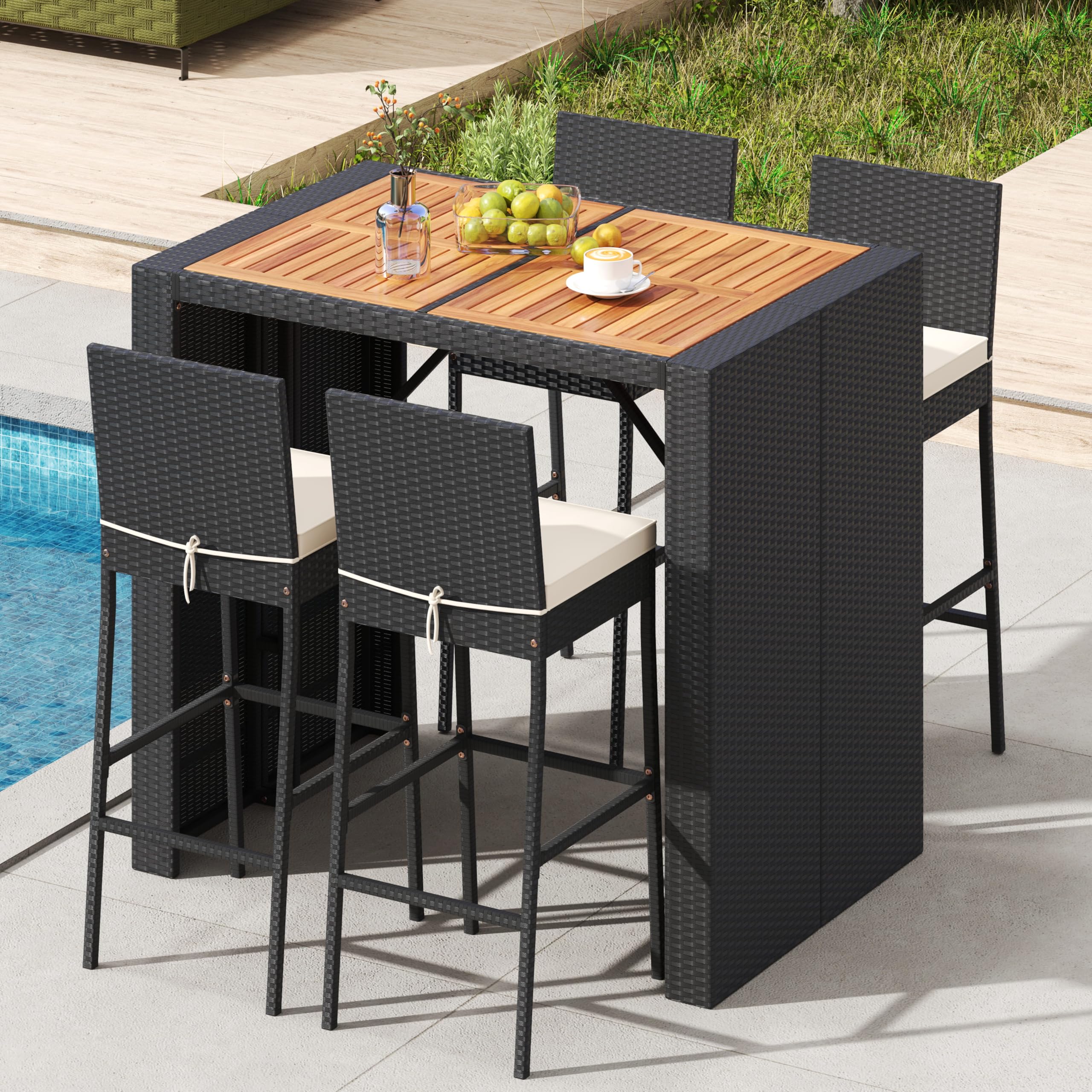 5-Piece Outdoor Bar Set with Acacia Wood Table