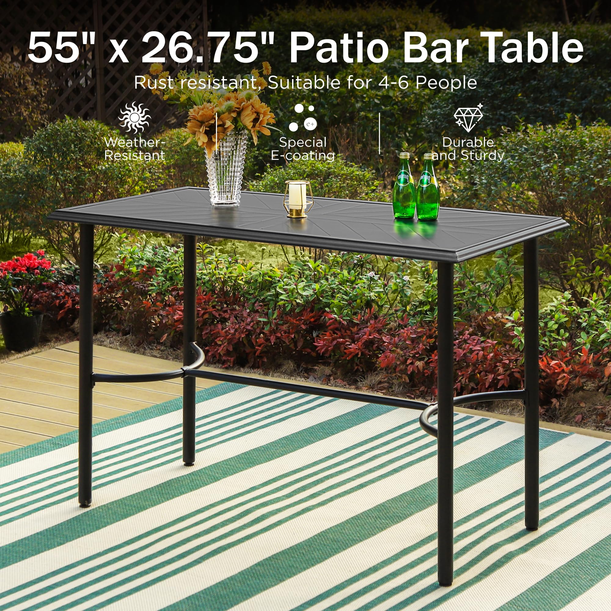 Outdoor Patio Bar Table Counter Height Rectangle Metal Frame