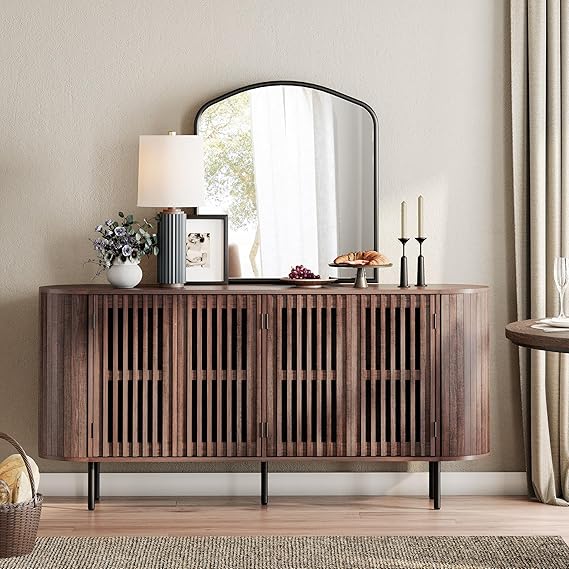Fluted Sideboard Buffet Cabinet with 4 Doors