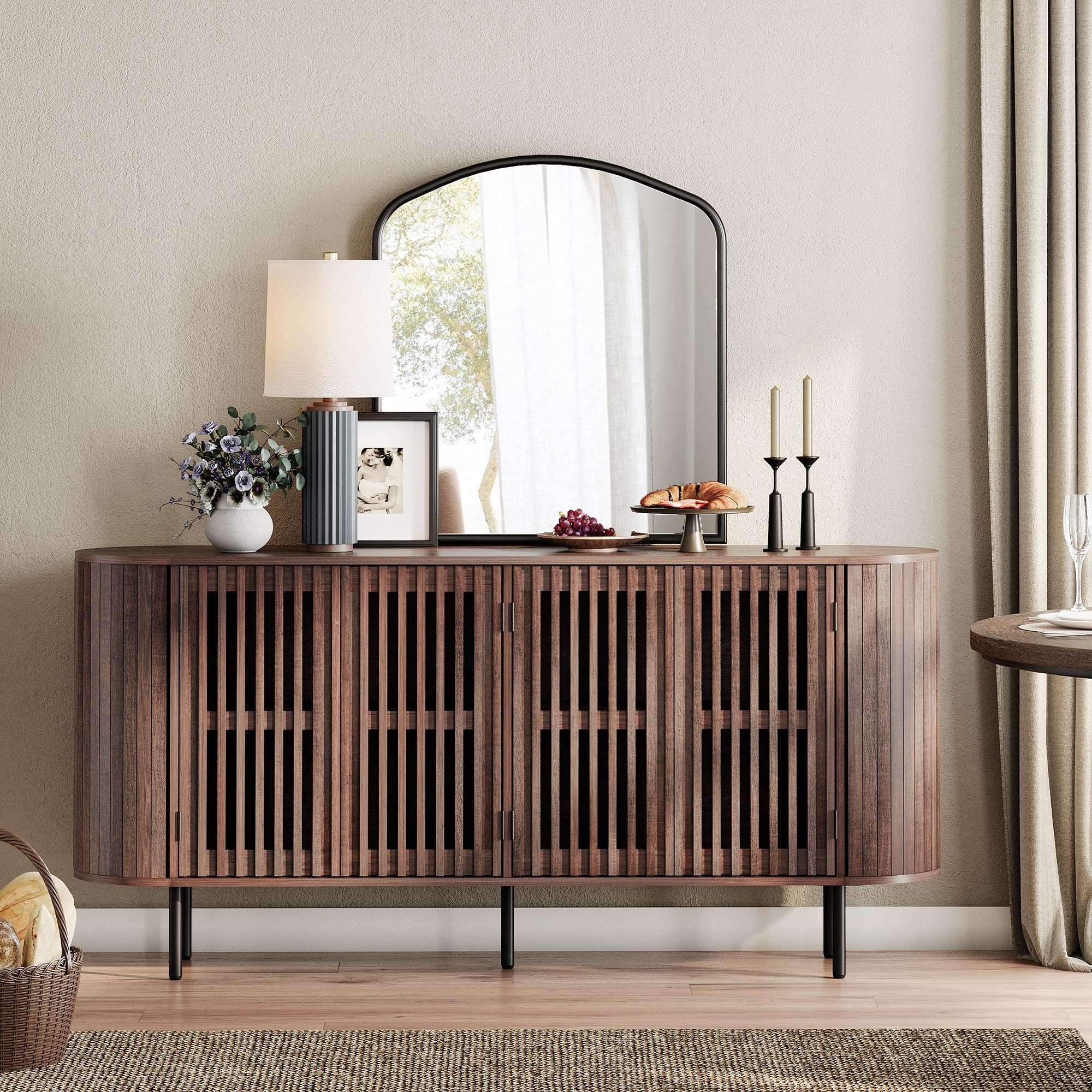 Fluted Sideboard Buffet Cabinet with 4 Doors