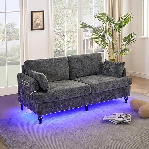 69" Mid-Century Modern Loveseat with USB & LED