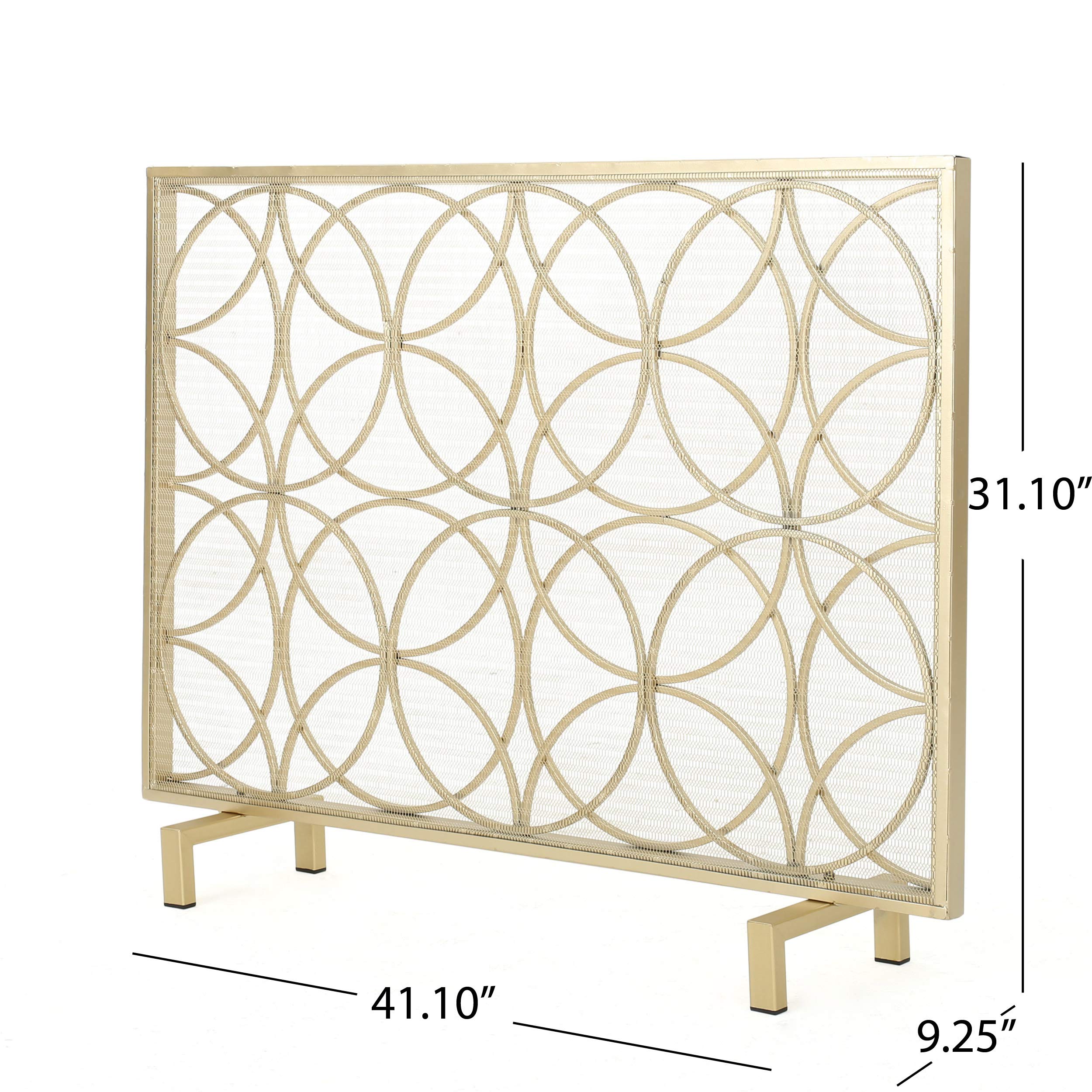 Single Panel Iron Fireplace Screen Gold