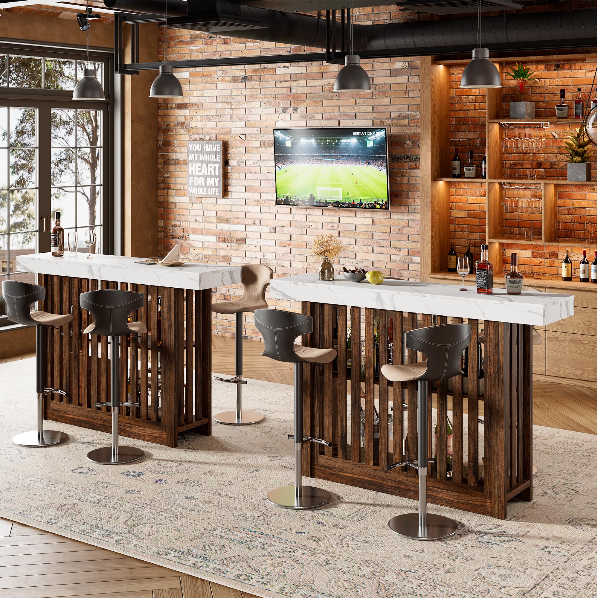 63" Counter Height Bar Table with Storage Shelves