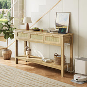 Rattan Console Table with Outlets and USB-C Port