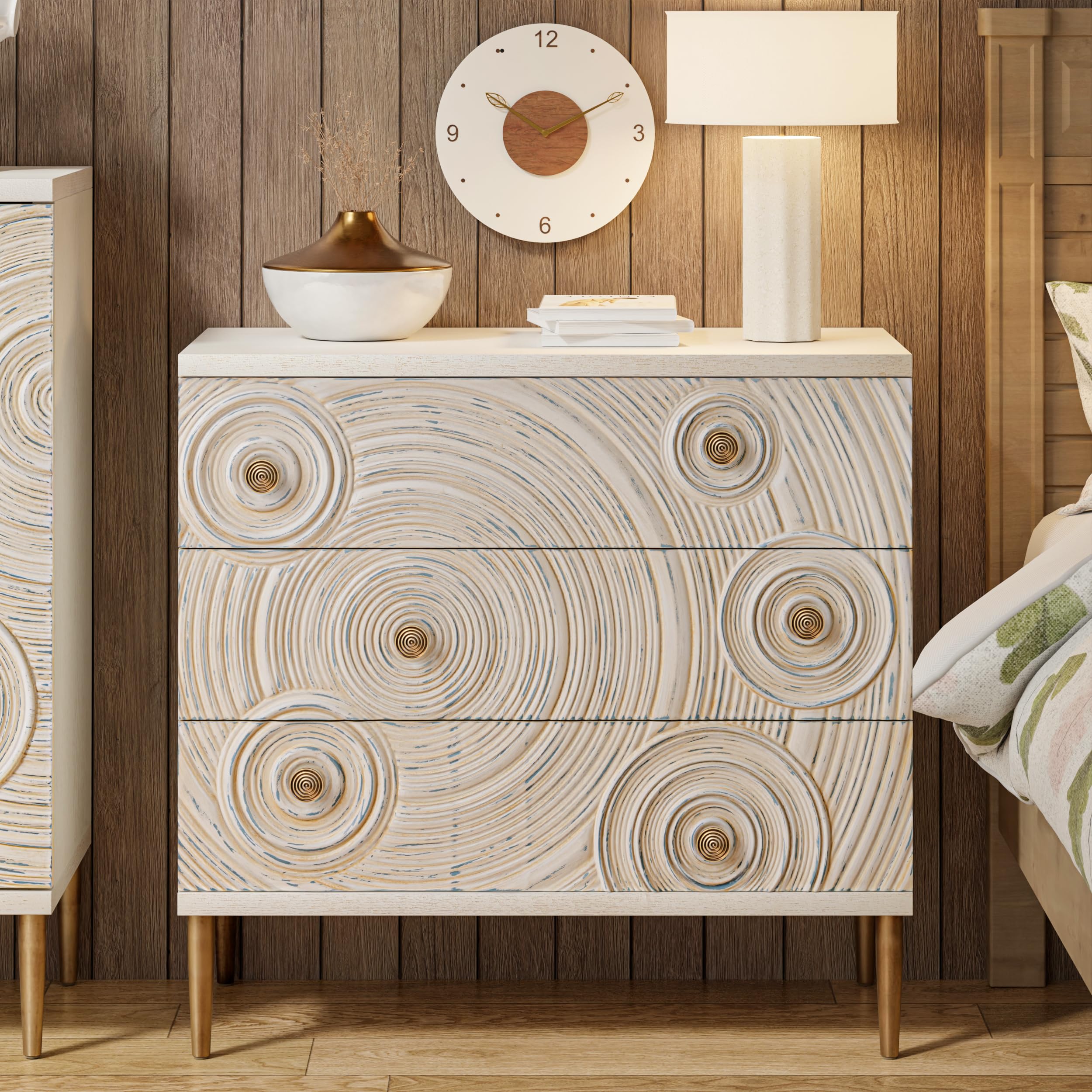 3 Drawer Dresser with Ring Motif