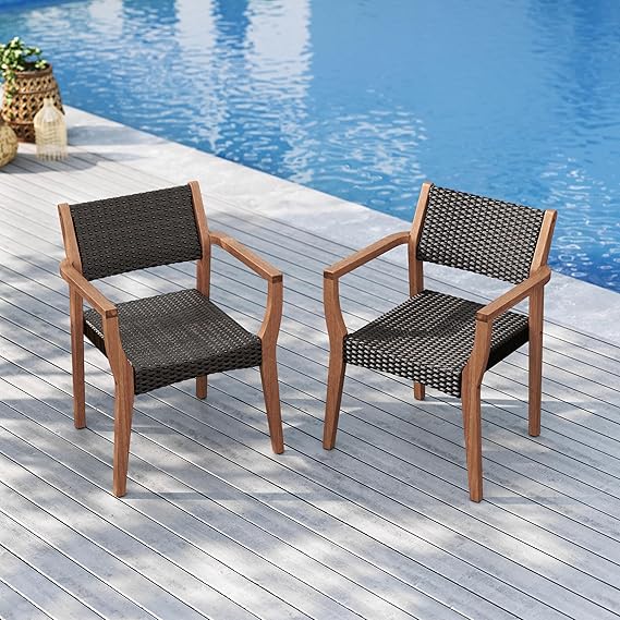 9-Piece Expandable Patio Dining Set with Acacia Wood Table and Rattan Chairs