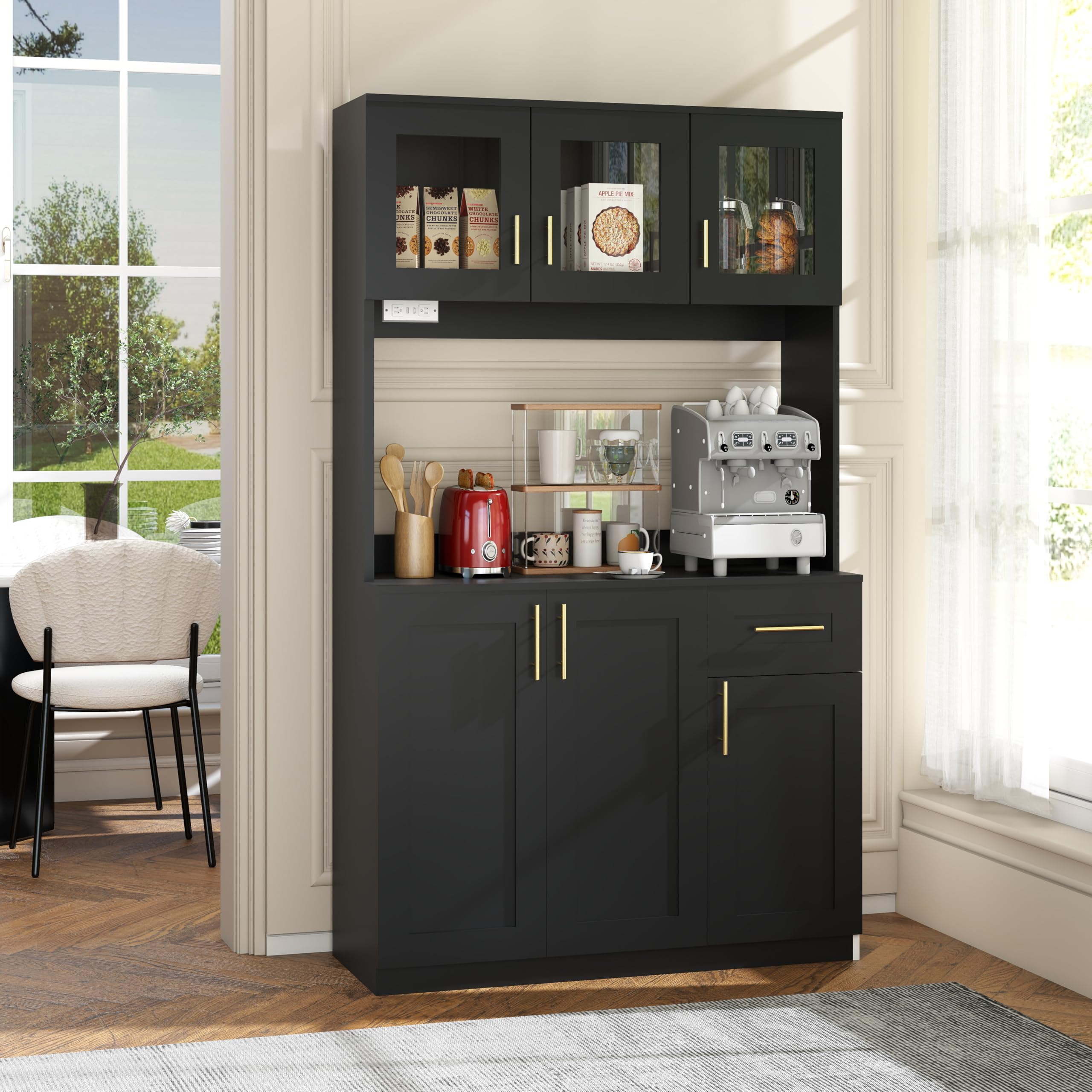 Tall Kitchen Pantry Cabinet with Hutch