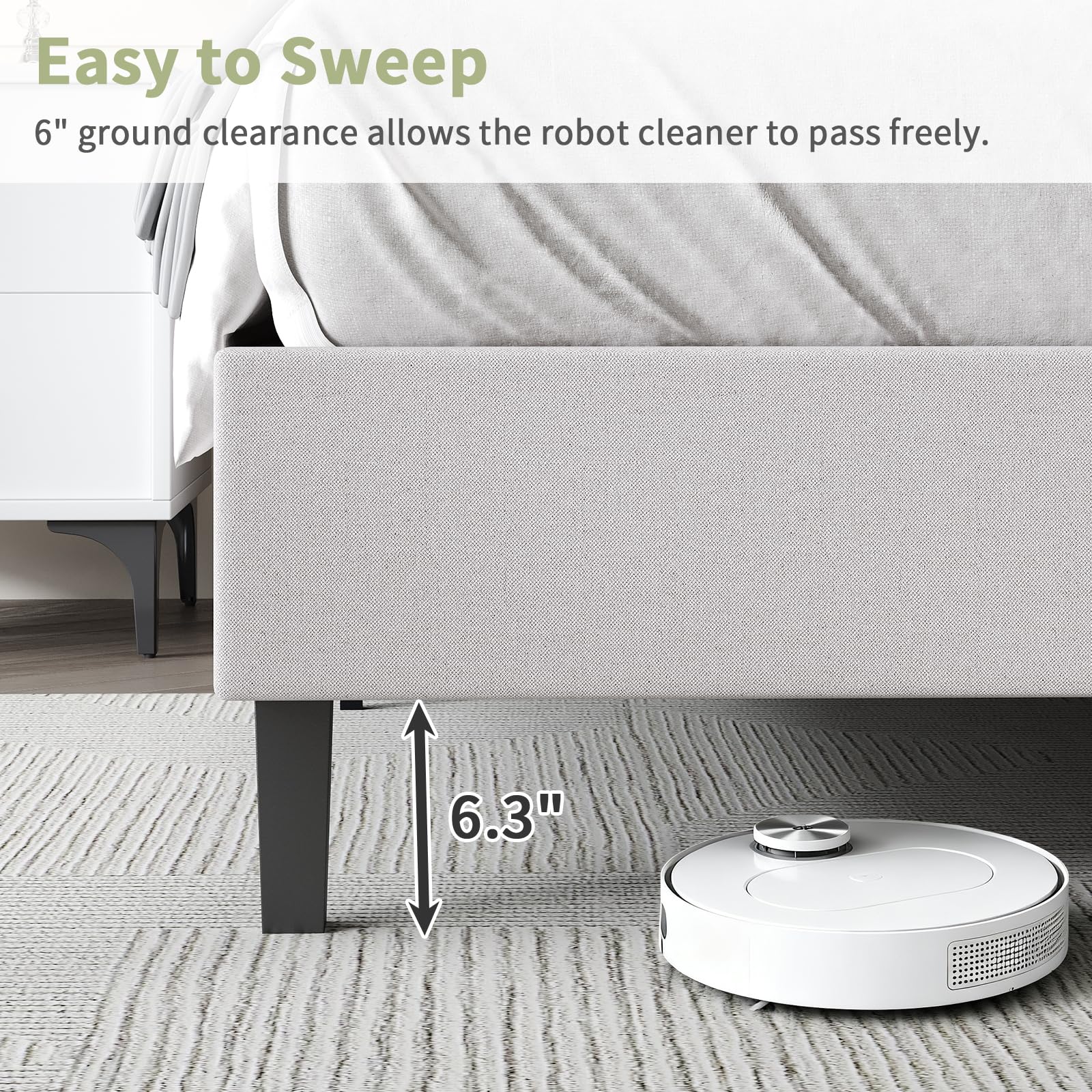 Twin Bed Frame with Upholstered Linen Headboard