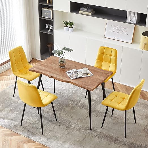 5-Piece Dining Table Set with Yellow Velvet Chairs