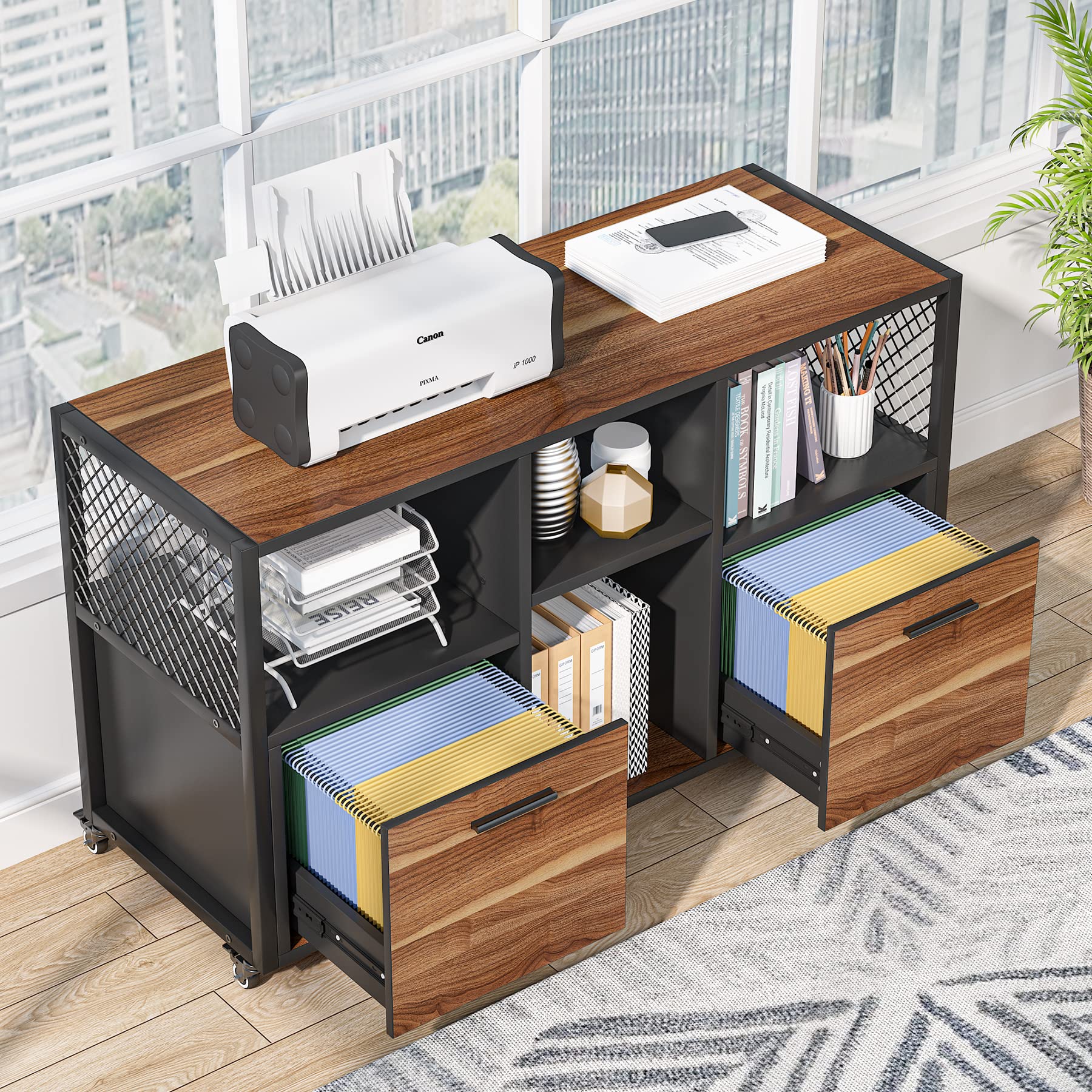 Mobile Lateral Filing Cabinet with Printer Stand