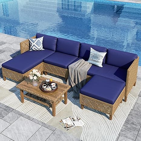 5-Piece Wicker Patio Furniture Set with Ottoman
