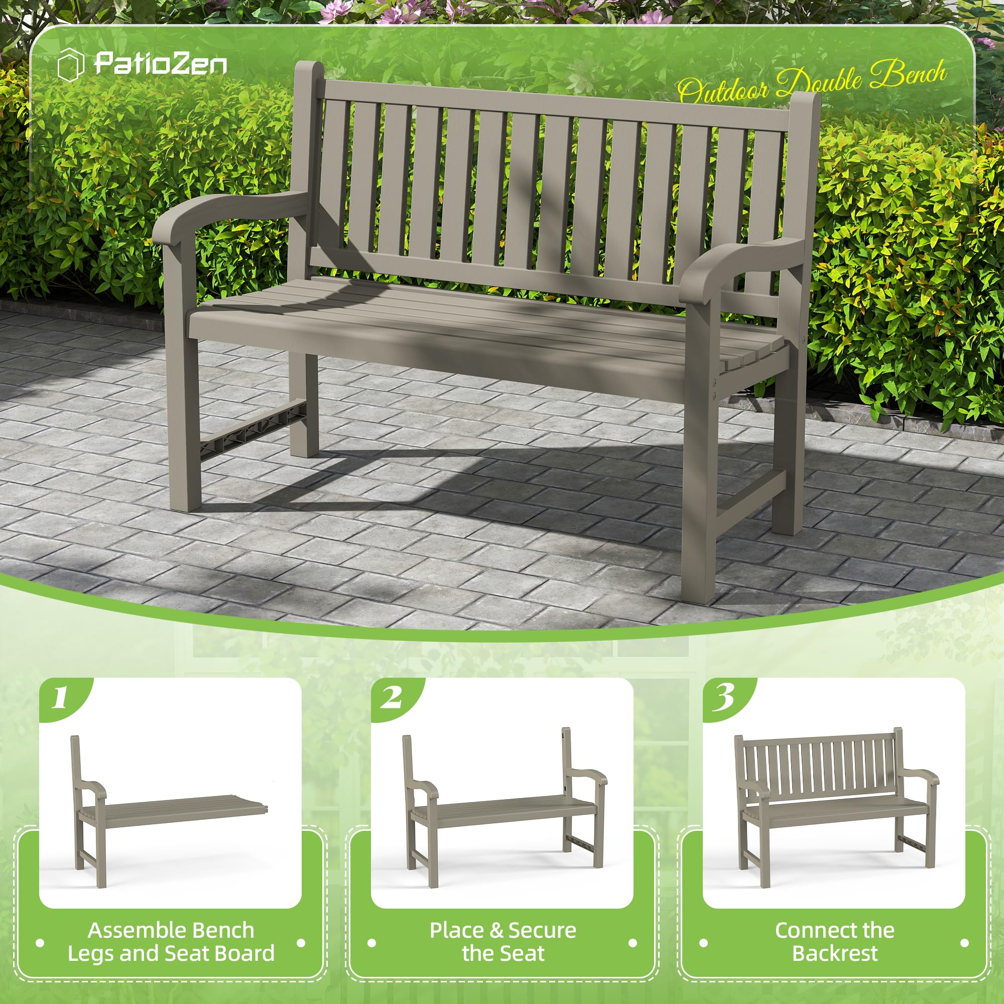 Waterproof Outdoor Resin Bench 2-Person Grey