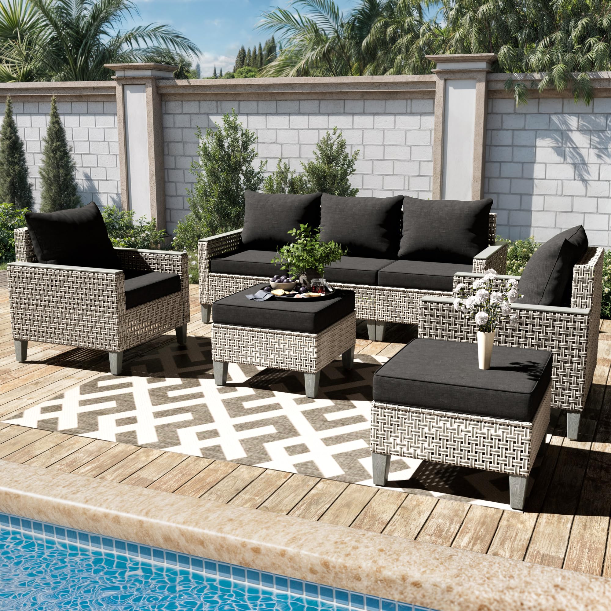 7-Piece Modular Patio Sectional Sofa Set with Ottomans