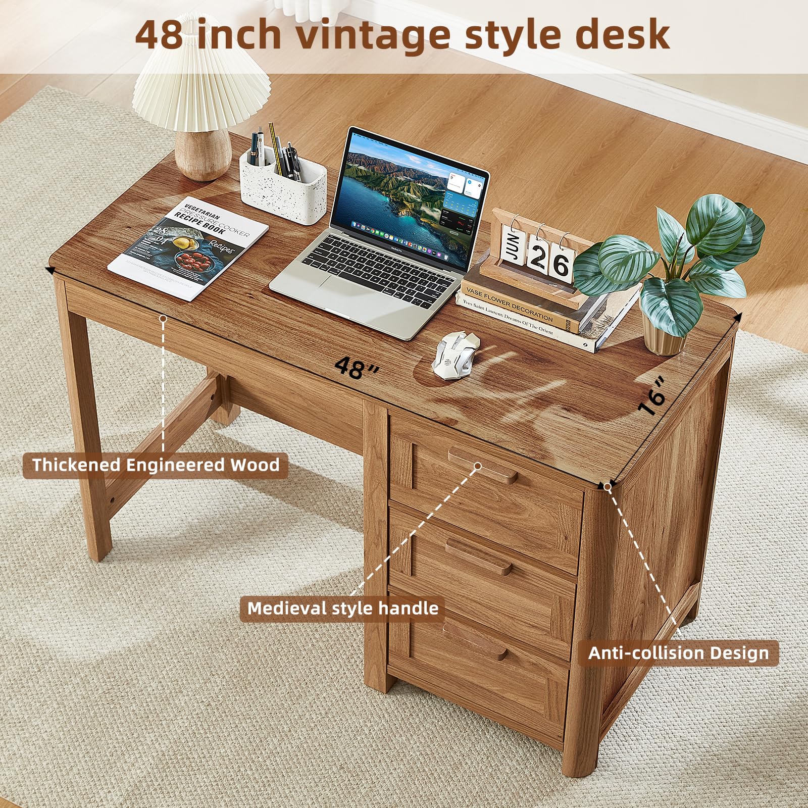 48" Farmhouse Executive Desk with Storage