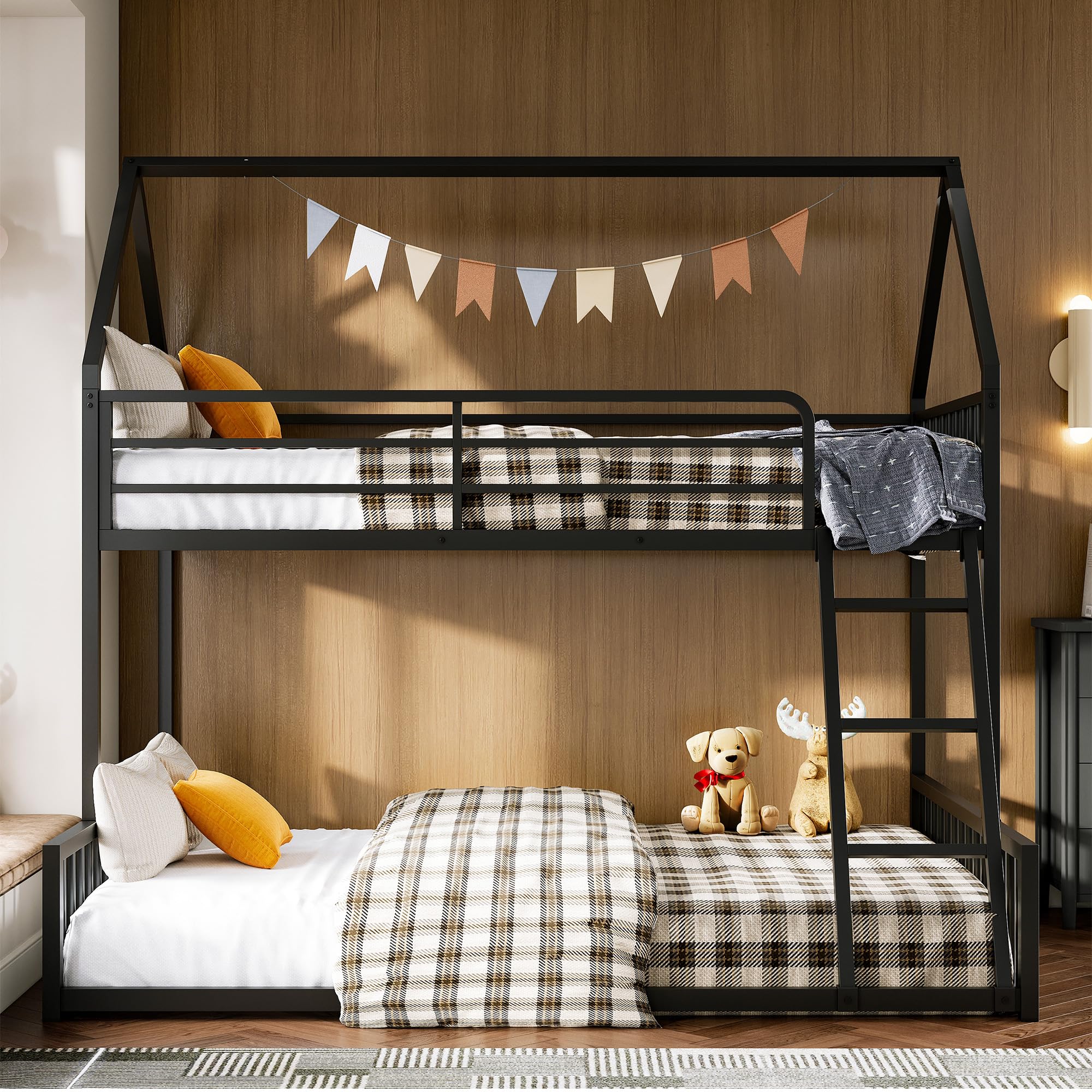 Twin Over Full Bunk Bed with Ladder and Guardrail