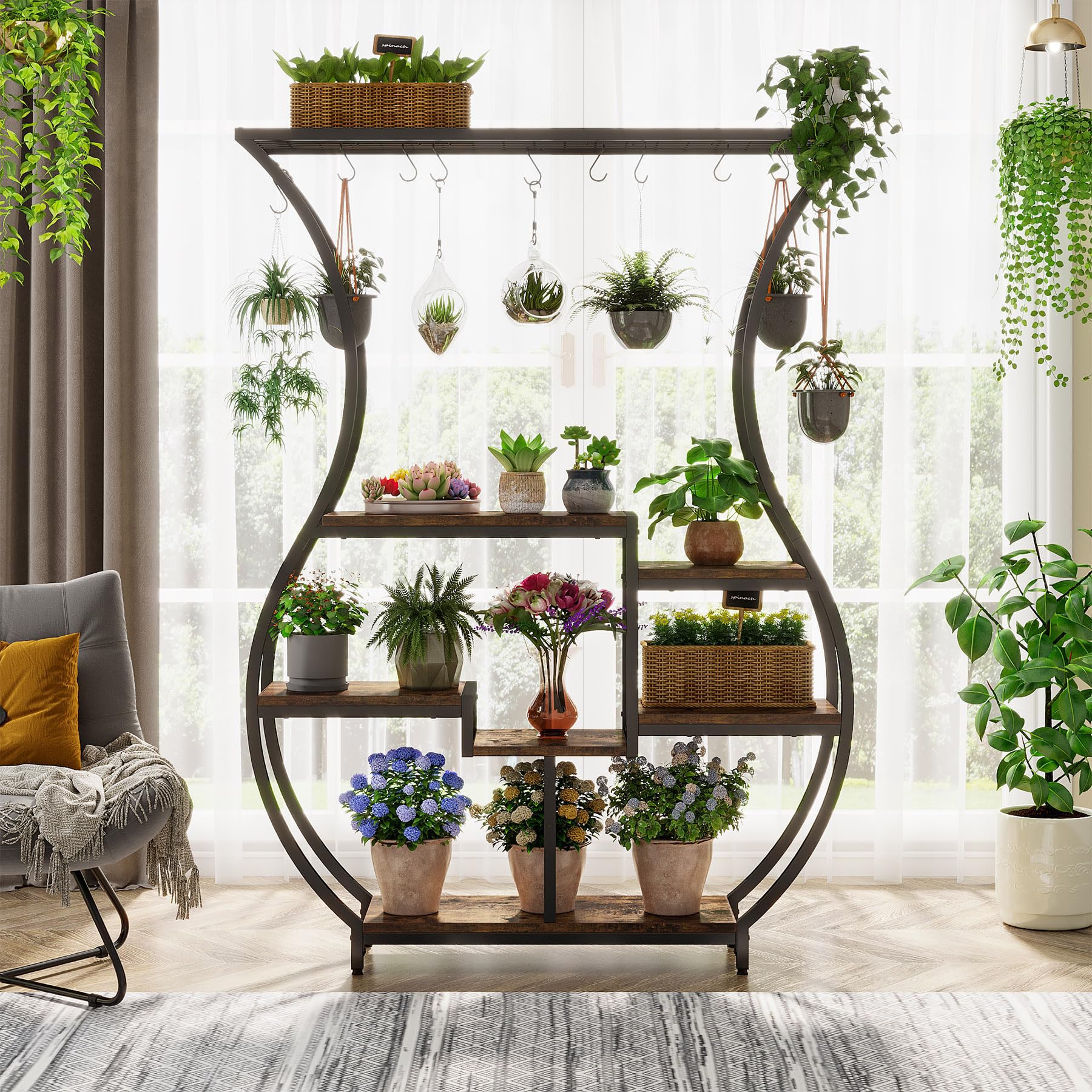 6-Tier Plant Stand with Hanging Hooks